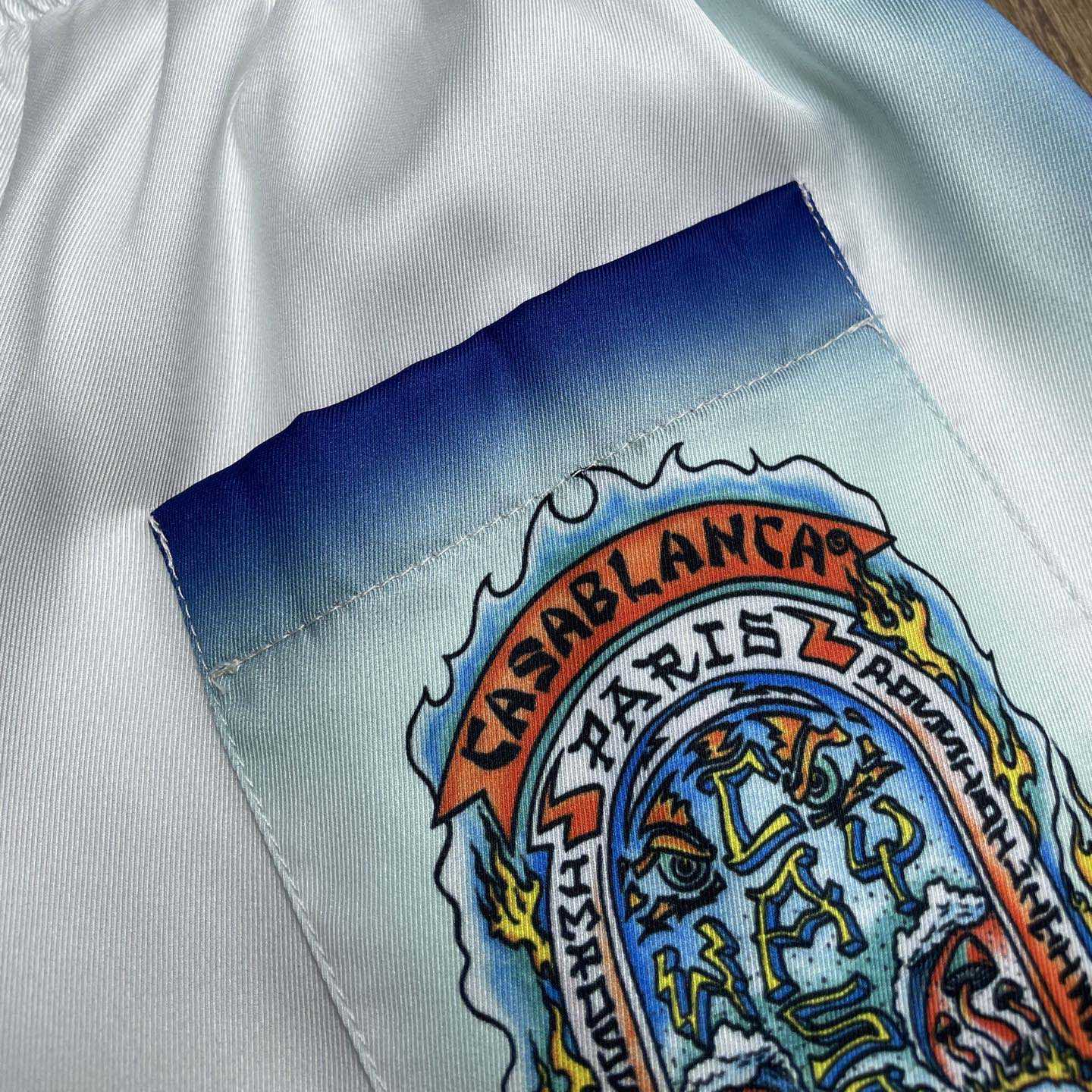 Casablanca White & Blue 'Casa Way' Skate Silk Shorts   CA3538 - EUR FASHION