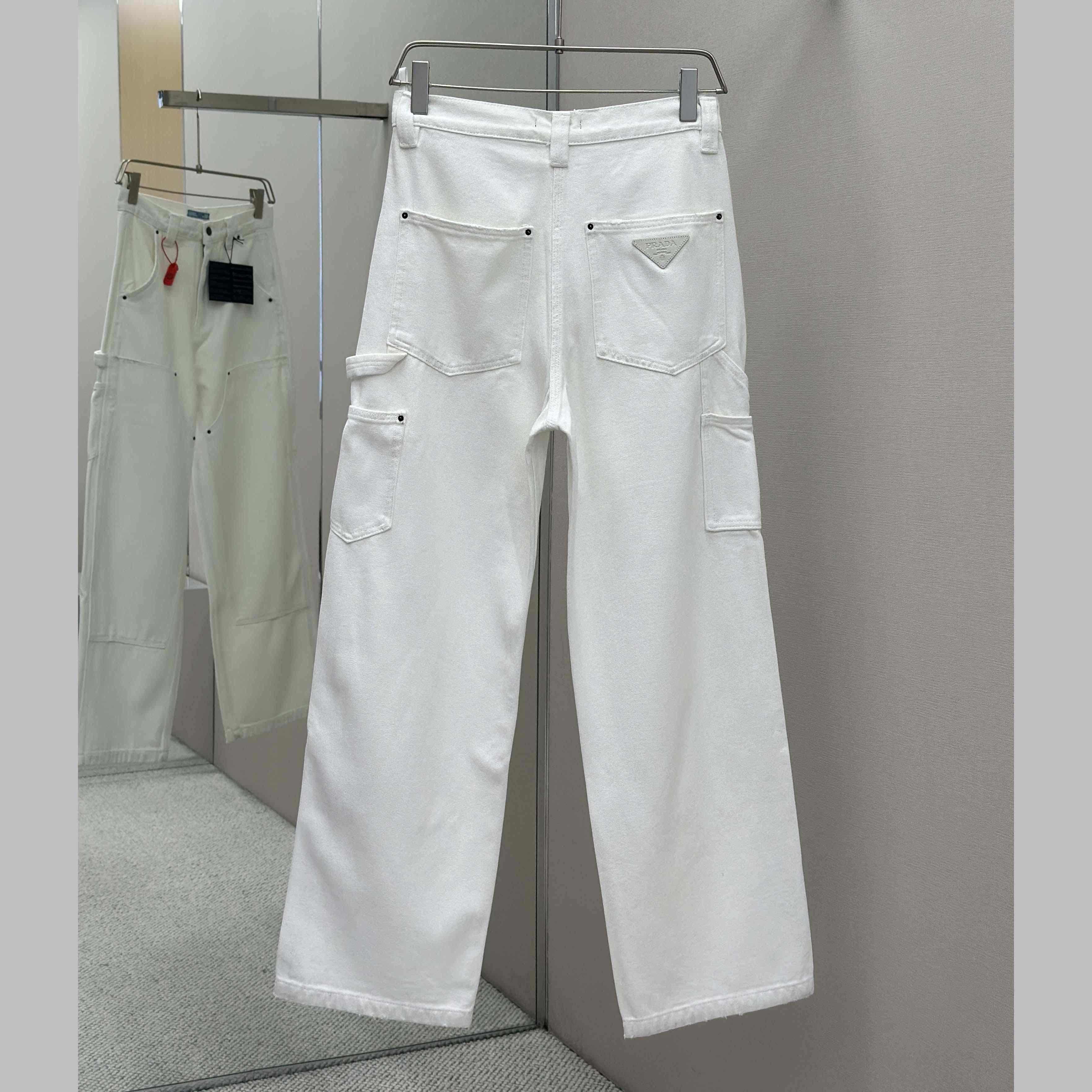 Prada White Old Canvas Pants - EUR FASHION