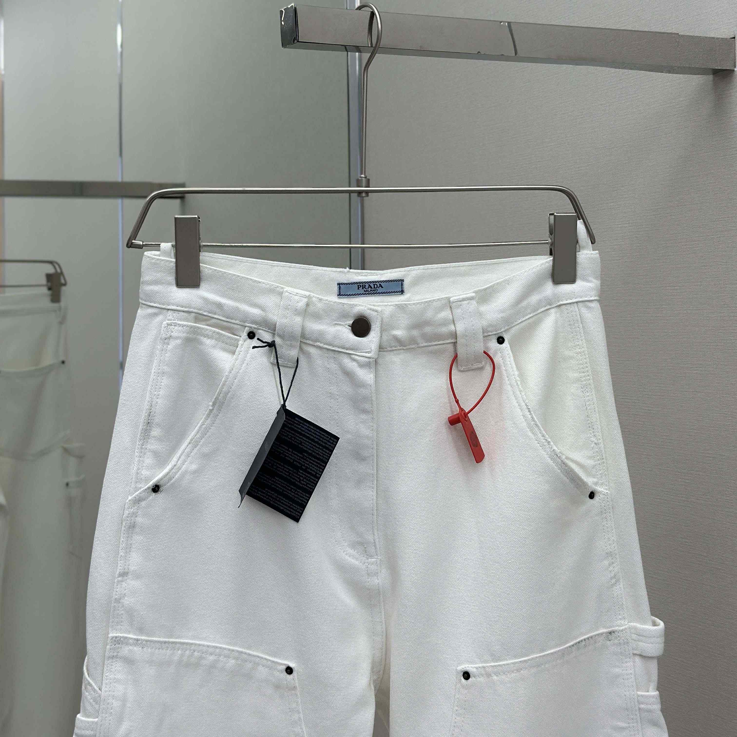 Prada White Old Canvas Pants - EUR FASHION