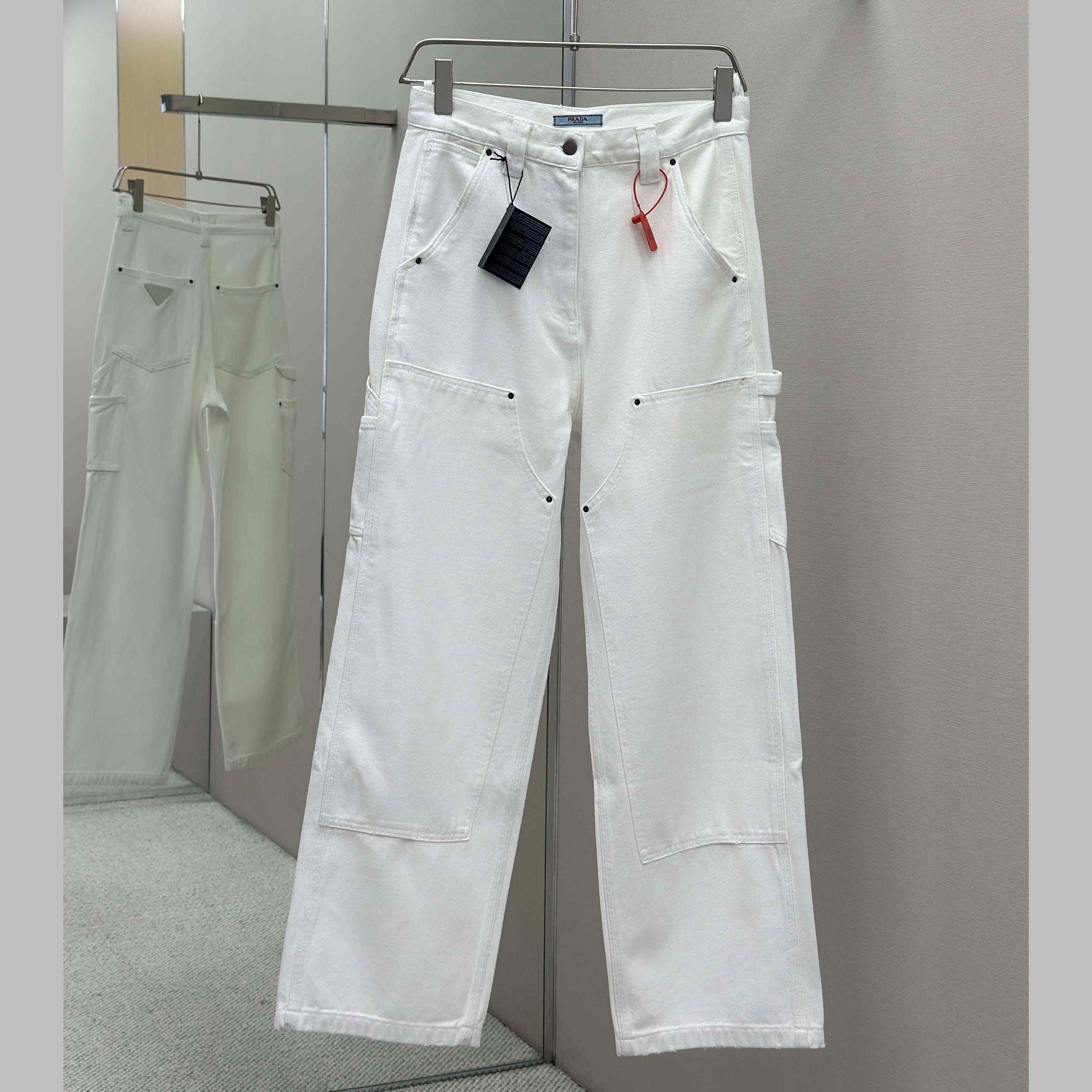 Prada White Old Canvas Pants - EUR FASHION