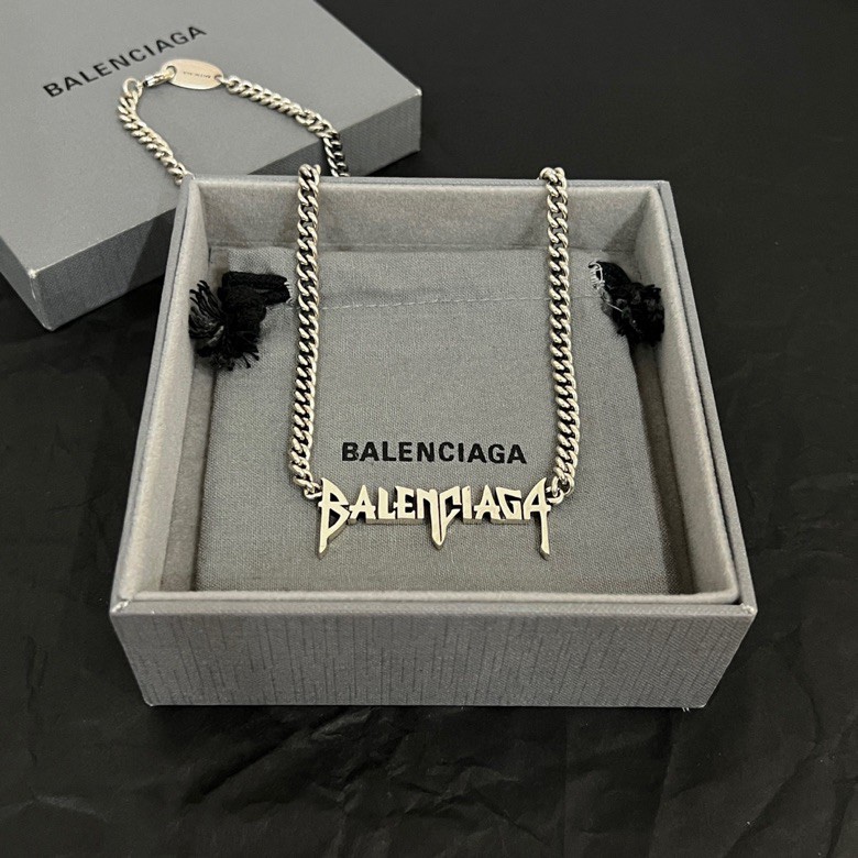 Balenciaga Typo Metal Necklace In Antique Silver Brass - EUR FASHION