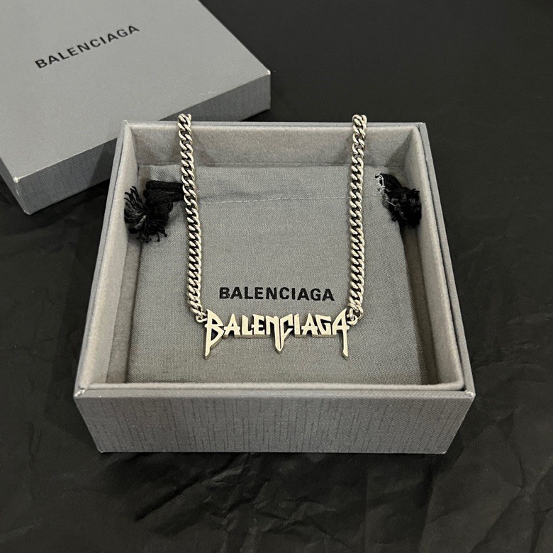 Balenciaga Typo Metal Necklace In Antique Silver Brass - EUR FASHION