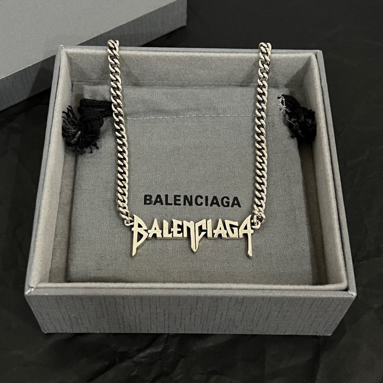 Balenciaga Typo Metal Necklace In Antique Silver Brass - EUR FASHION