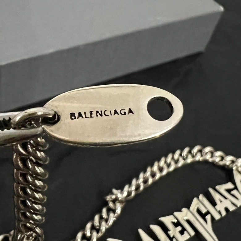 Balenciaga Typo Metal Necklace In Antique Silver Brass - EUR FASHION