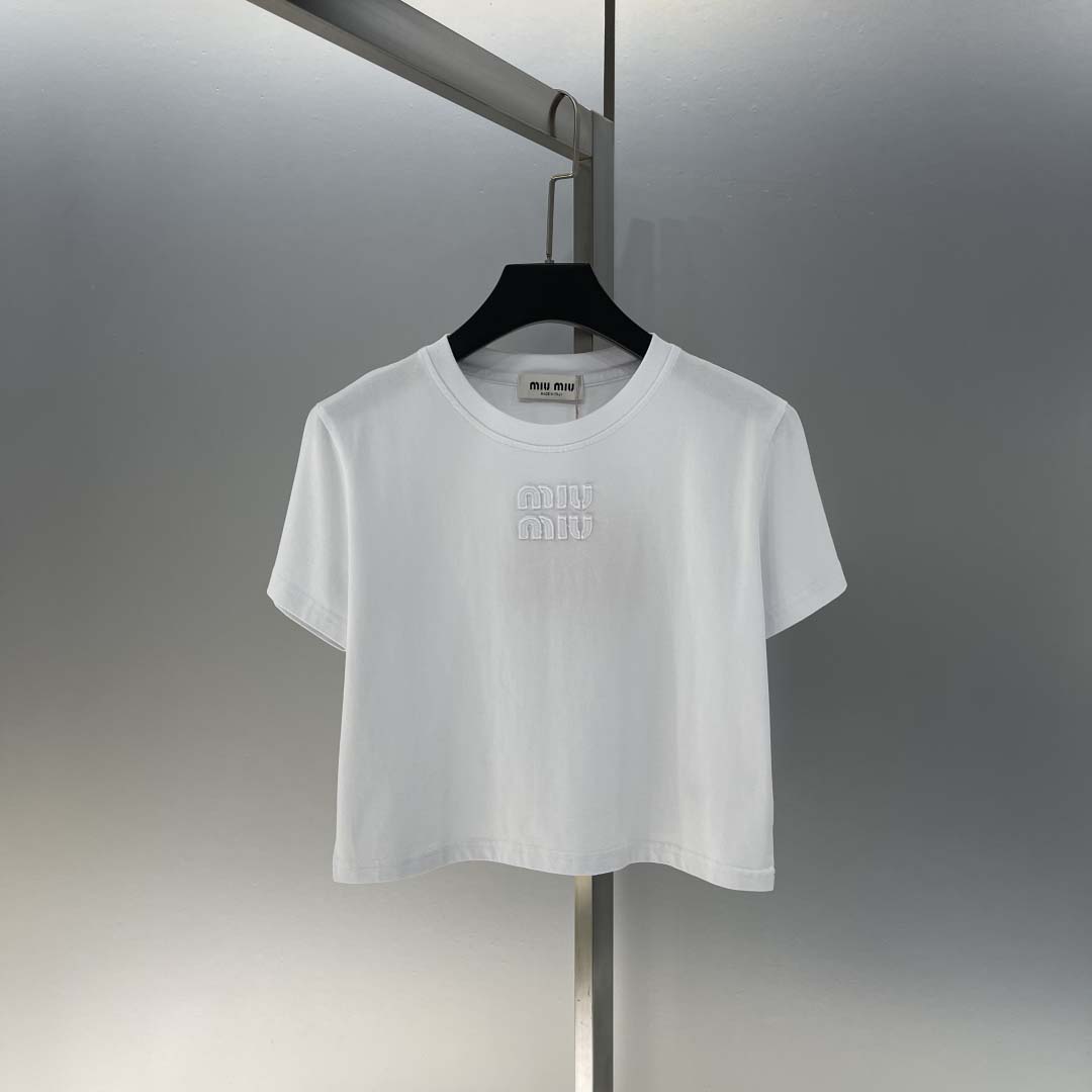 Miu Miu White Cotton Jersey T-shirt  - EUR FASHION