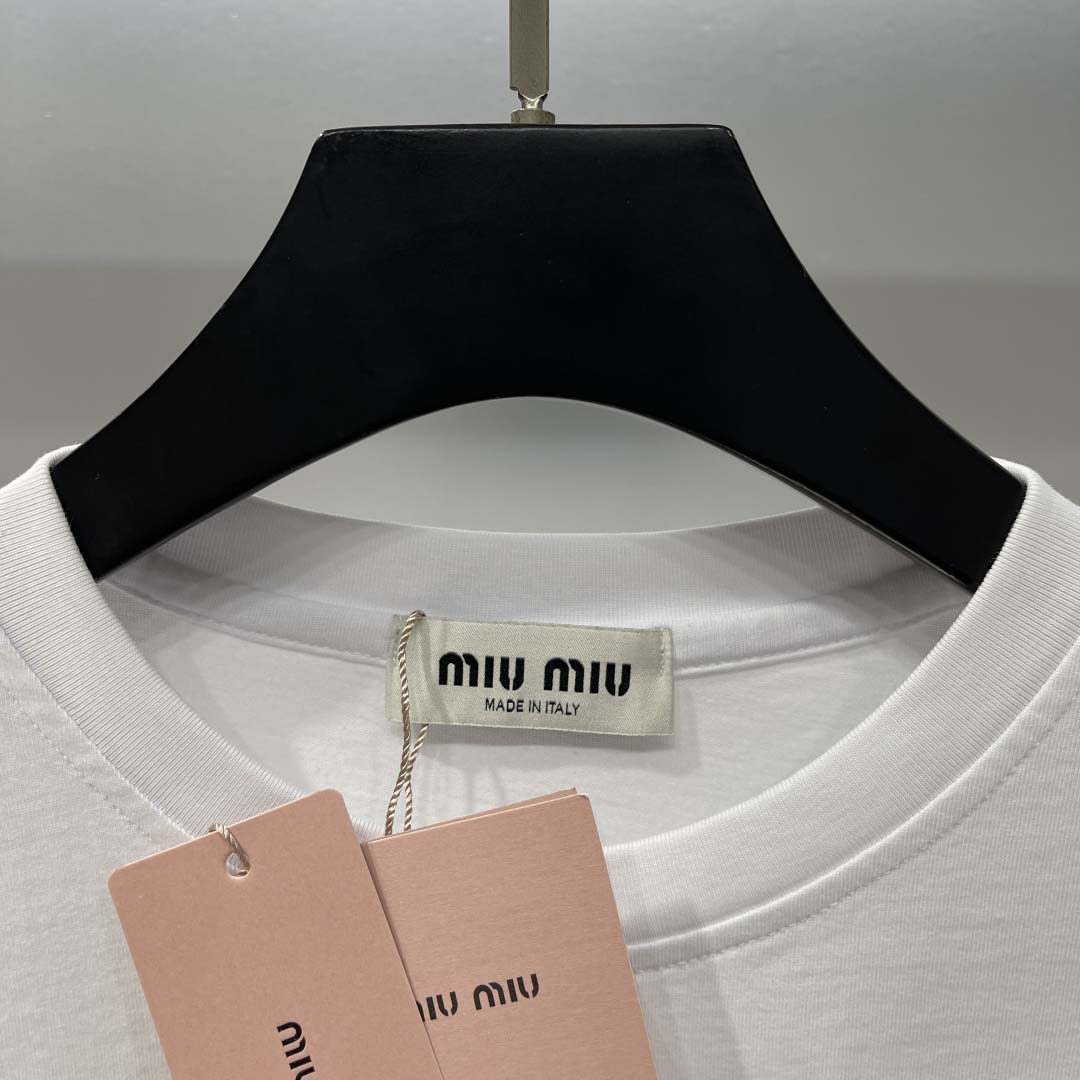 Miu Miu White Cotton Jersey T-shirt  - EUR FASHION