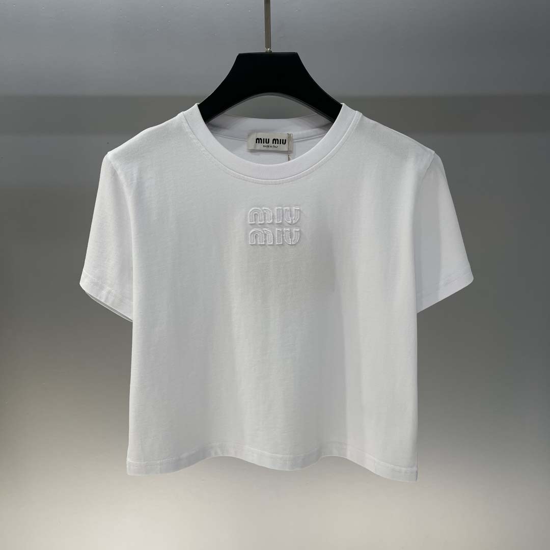 Miu Miu White Cotton Jersey T-shirt  - EUR FASHION