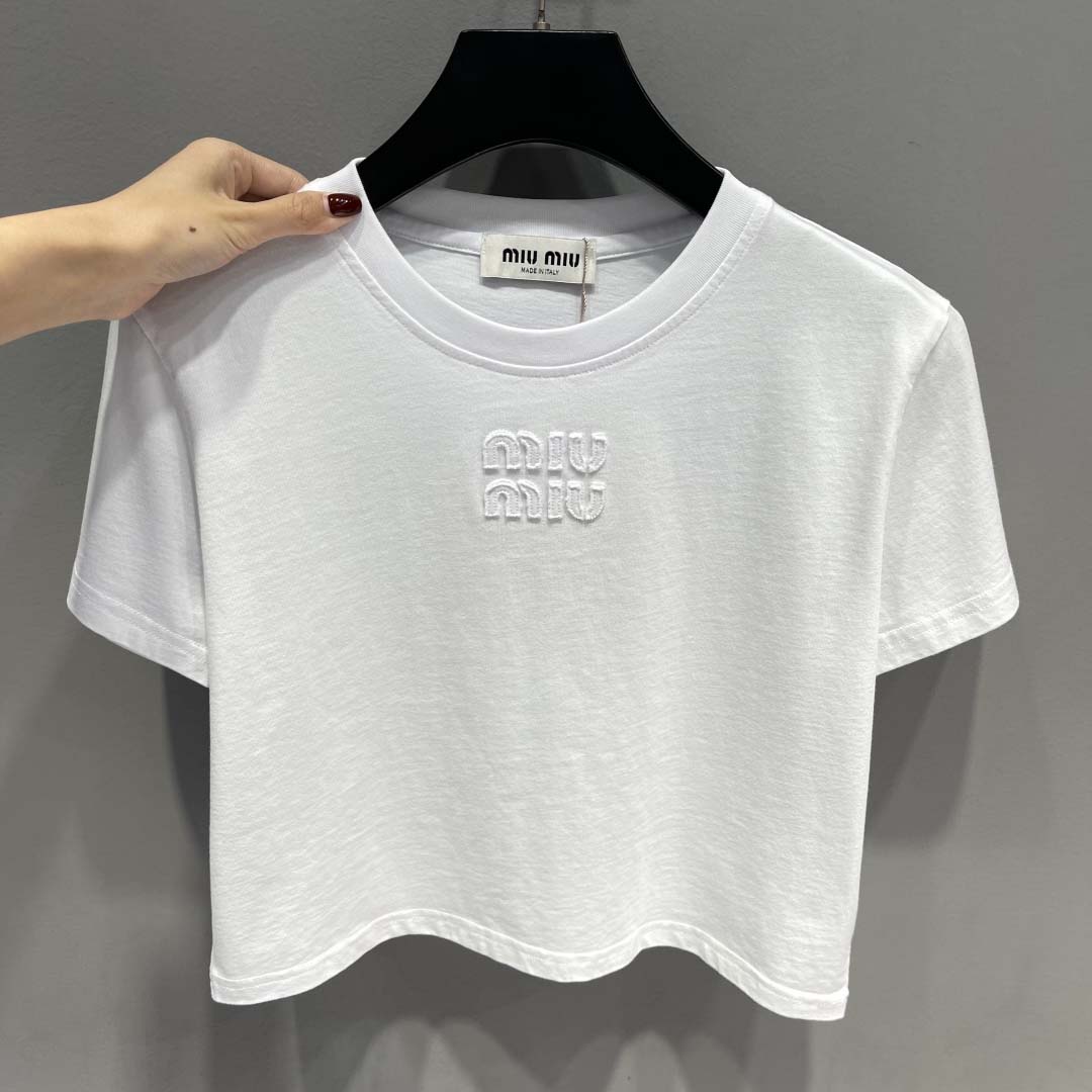 Miu Miu White Cotton Jersey T-shirt  - EUR FASHION