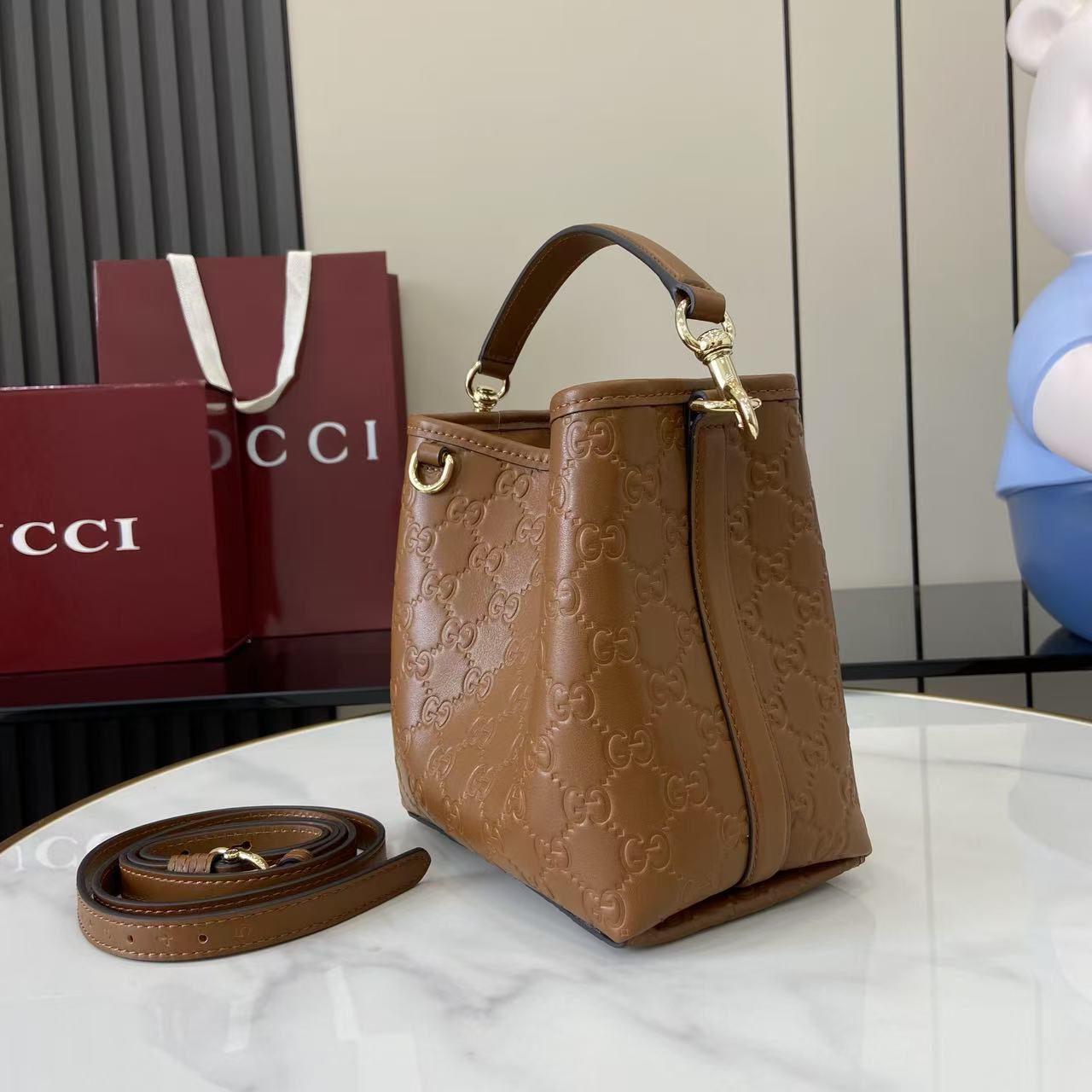 Gucci GG Emblem Small Bucket Bag  - EUR FASHION