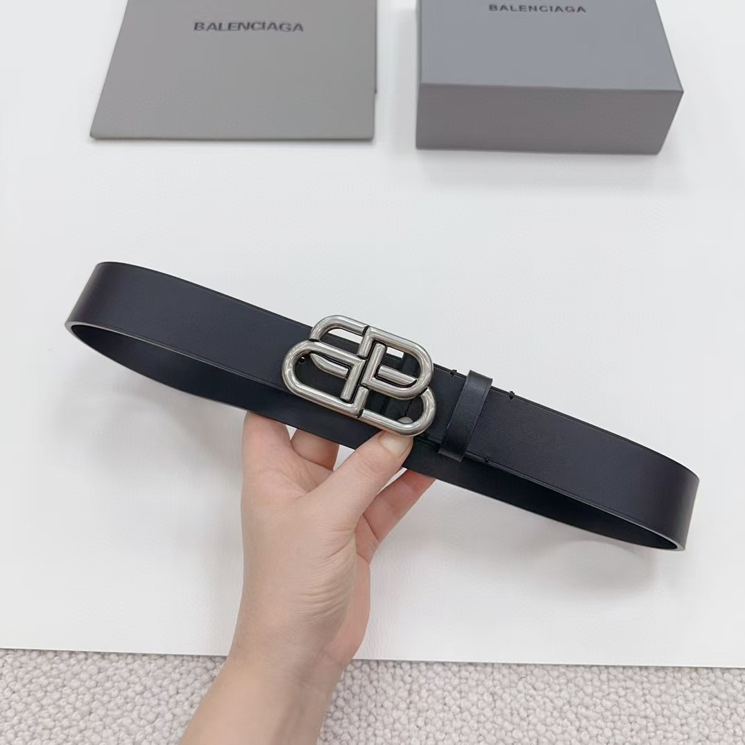 Balenciaga Black Bb Belt With silver Buckle - EUR FASHION