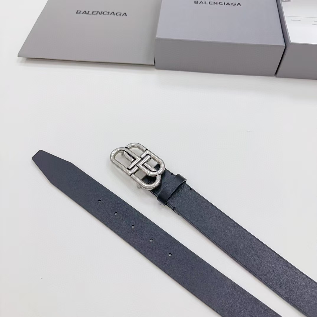 Balenciaga Black Bb Belt With silver Buckle - EUR FASHION
