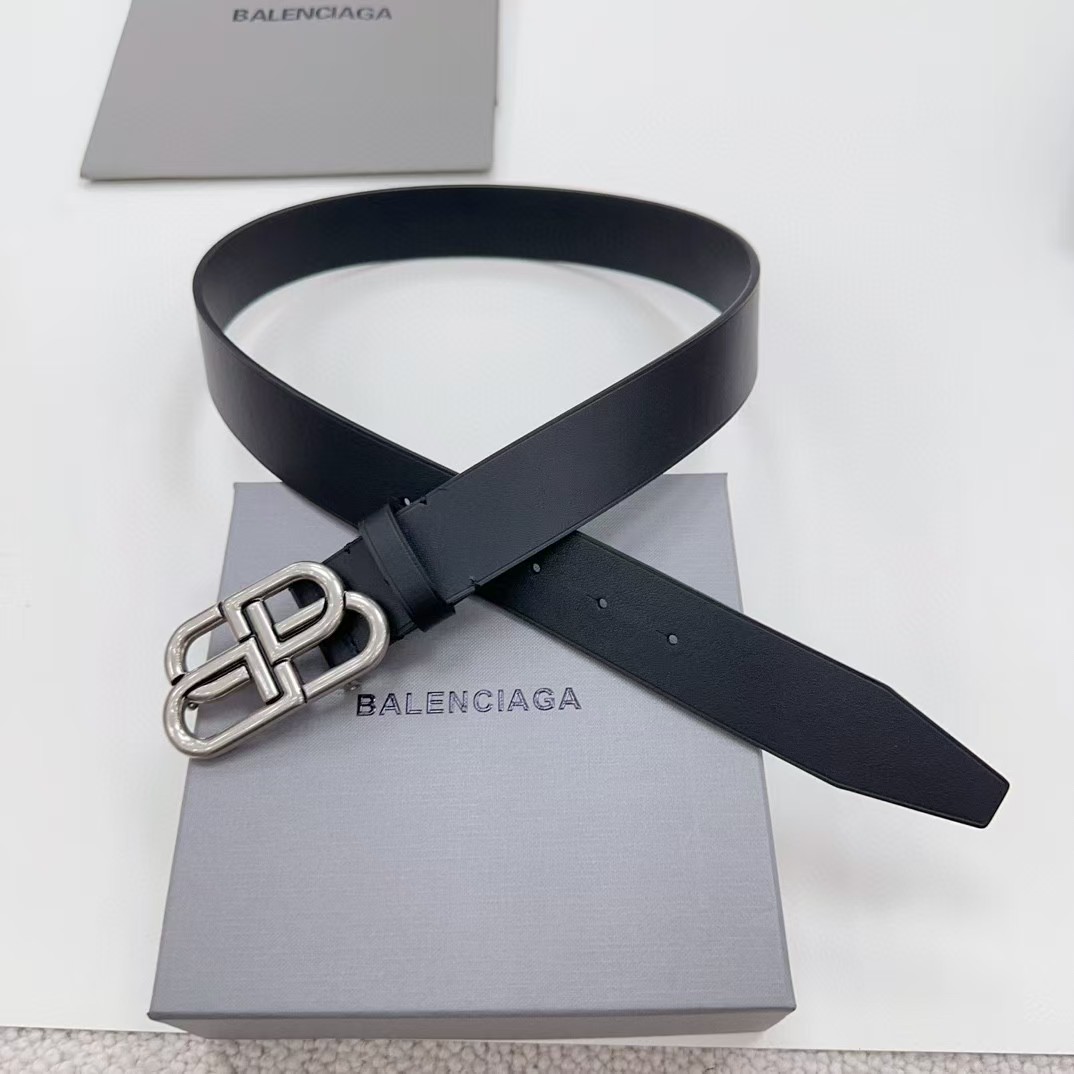 Balenciaga Black Bb Belt With silver Buckle - EUR FASHION