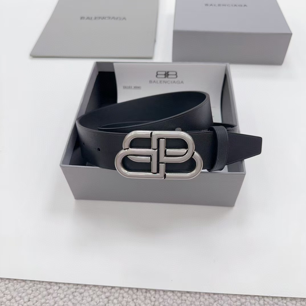 Balenciaga Black Bb Belt With silver Buckle - EUR FASHION