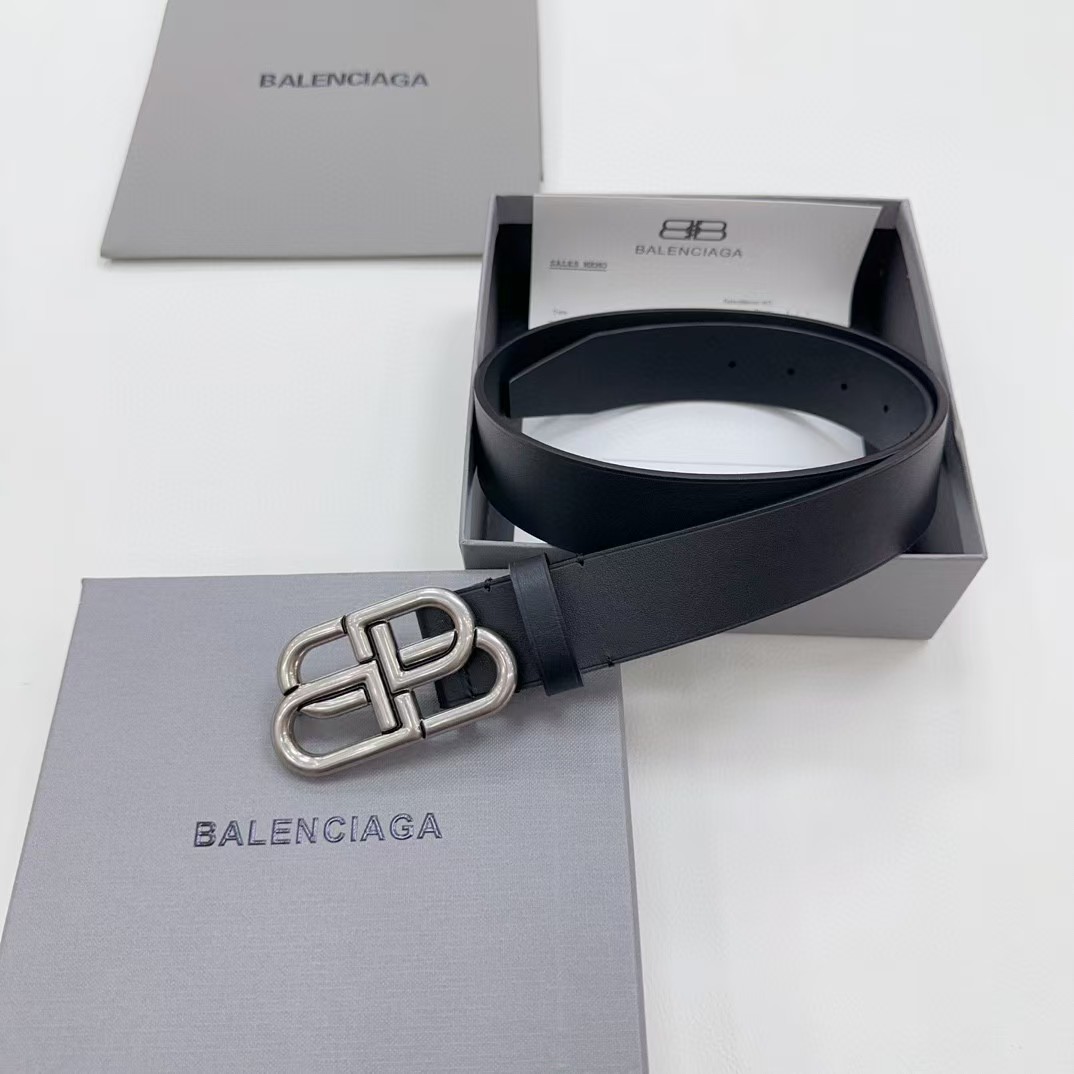 Balenciaga Black Bb Belt With silver Buckle - EUR FASHION