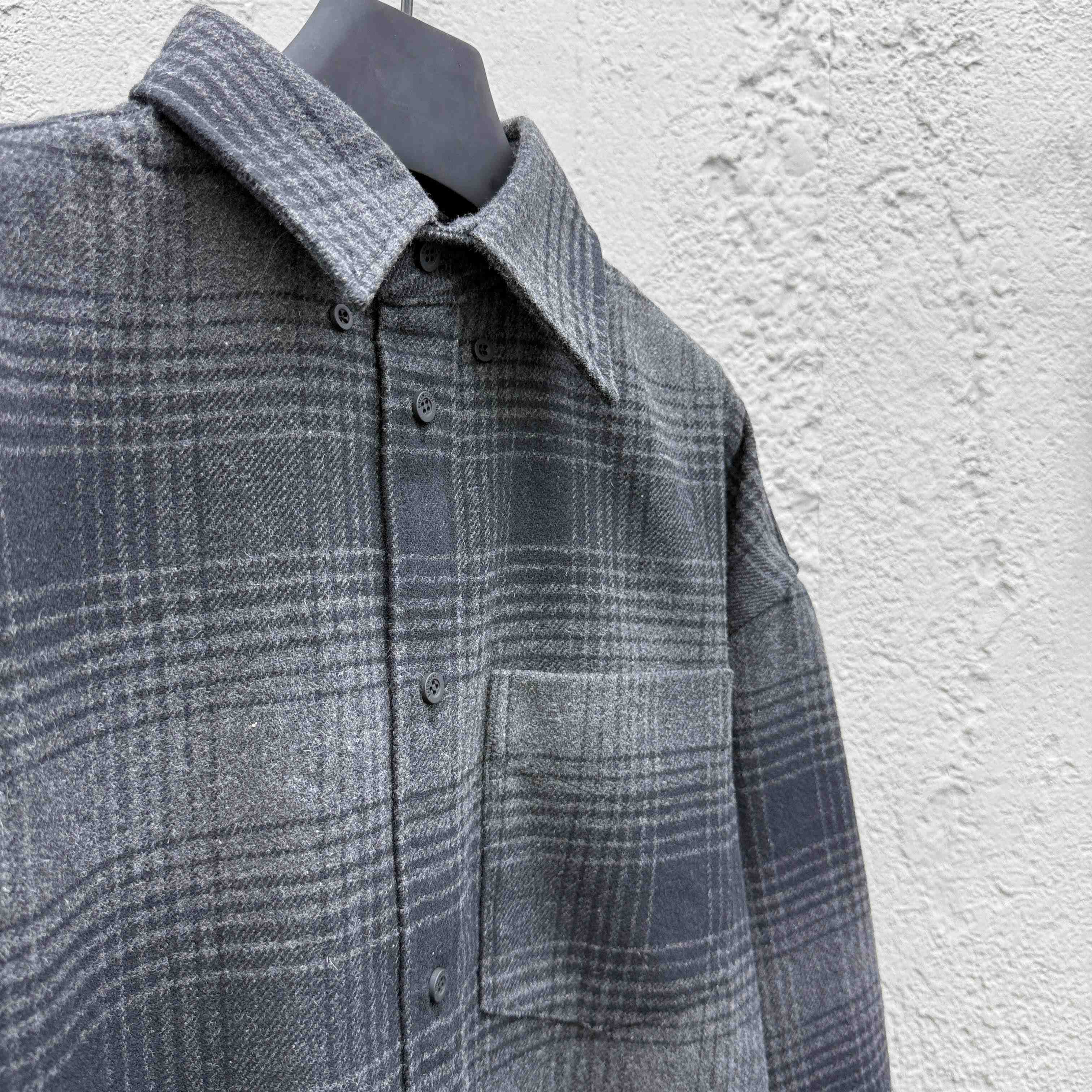 Balenciaga Oversized Shirt In Grey And Black Mix Wool Flannel - EUR FASHION