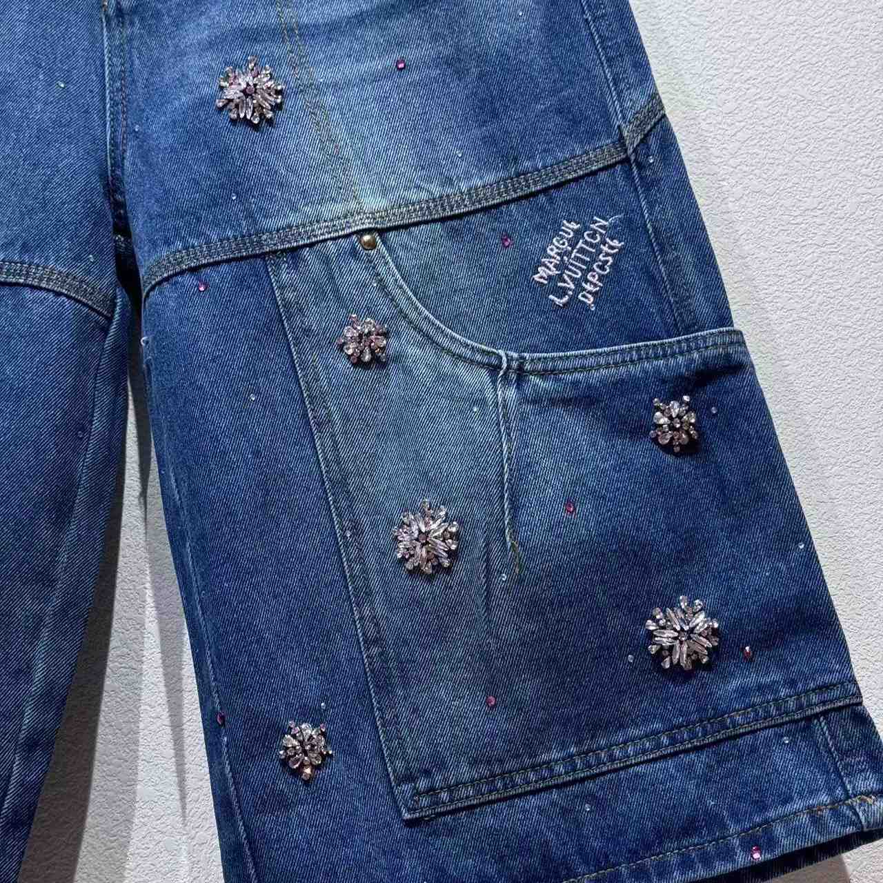 Louis Vuitton Embroidered Denim Workwear Shorts   1AILTW - EUR FASHION