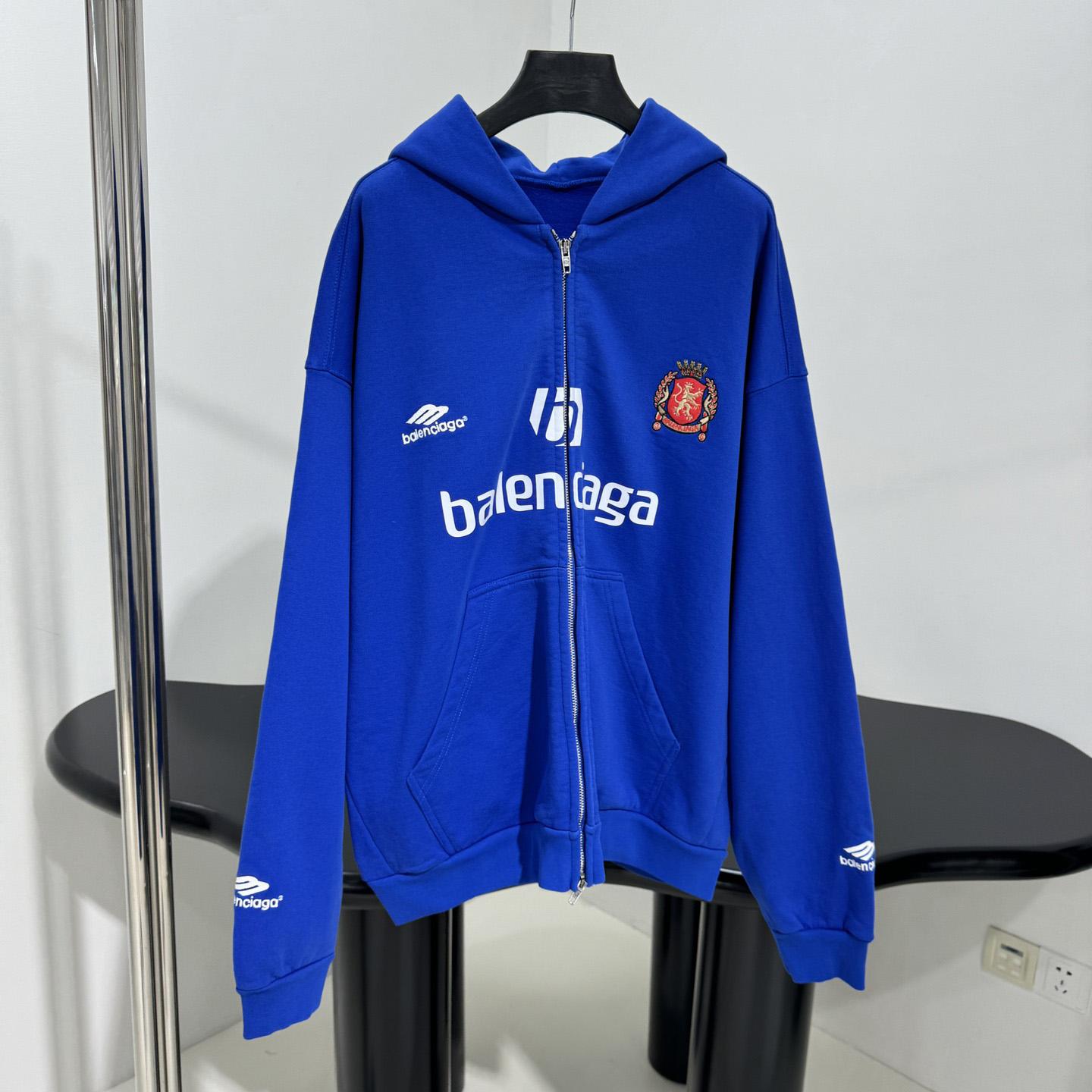 Balenciaga Paris Blue Soccer Zip-up Hoodie - EUR FASHION