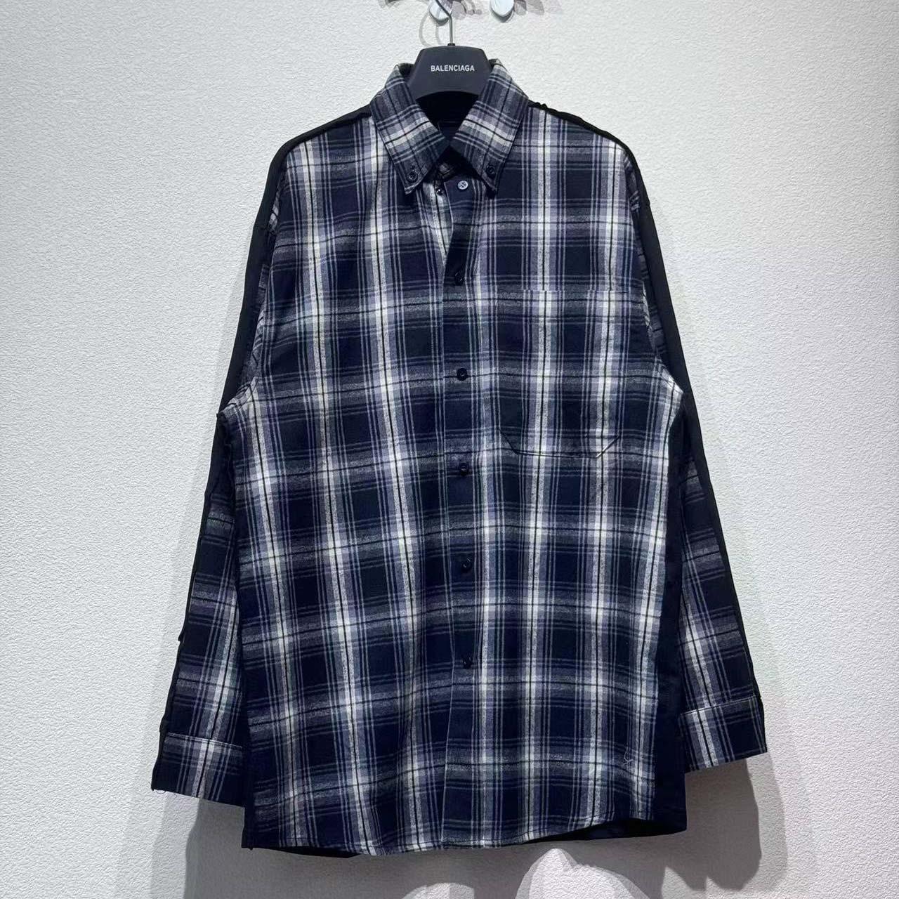 Balenciaga Hybrid Overshirt In Black And Grey Check Flannel - EUR FASHION
