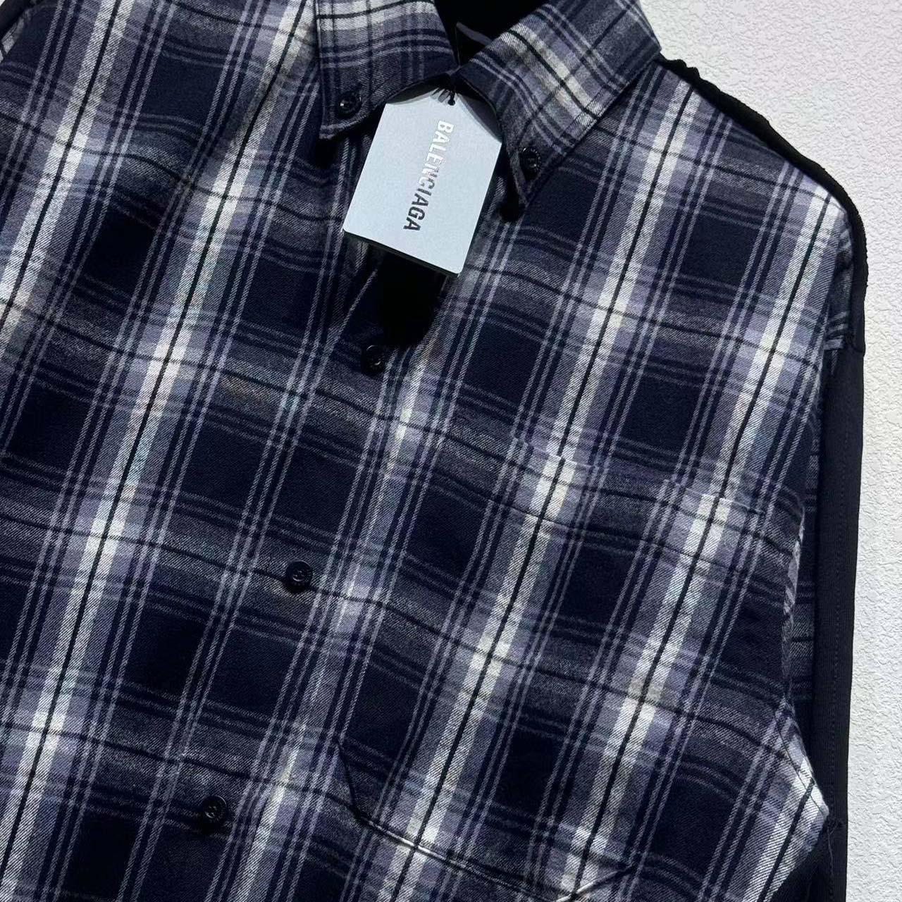 Balenciaga Hybrid Overshirt In Black And Grey Check Flannel - EUR FASHION