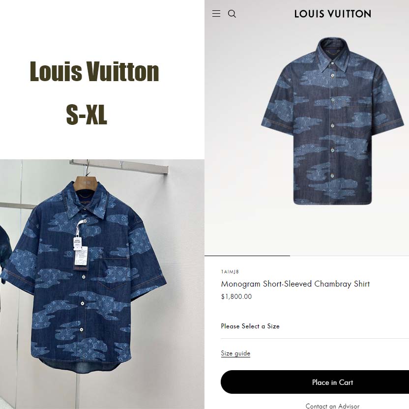 Louis Vuitton Monogram Short-Sleeved Chambray Shirt   1AIMJ8 - EUR FASHION