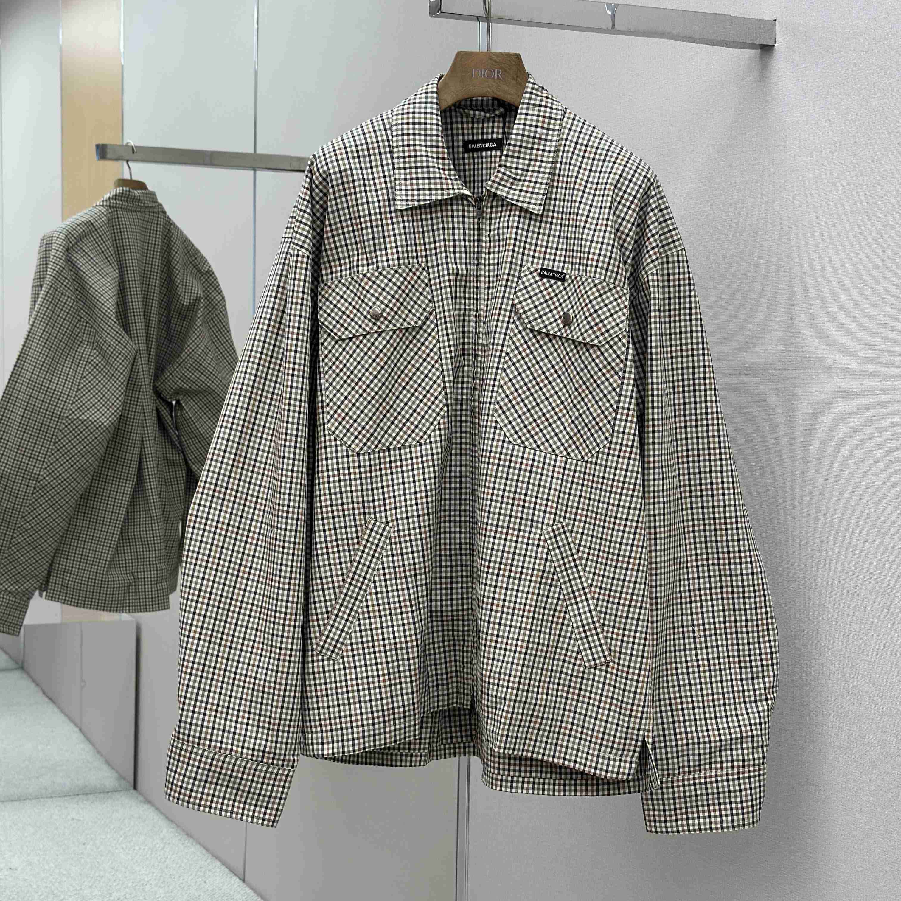 Balenciaga Zip-Up Shirt In Beige And Khaki Checked Flannel - EUR FASHION