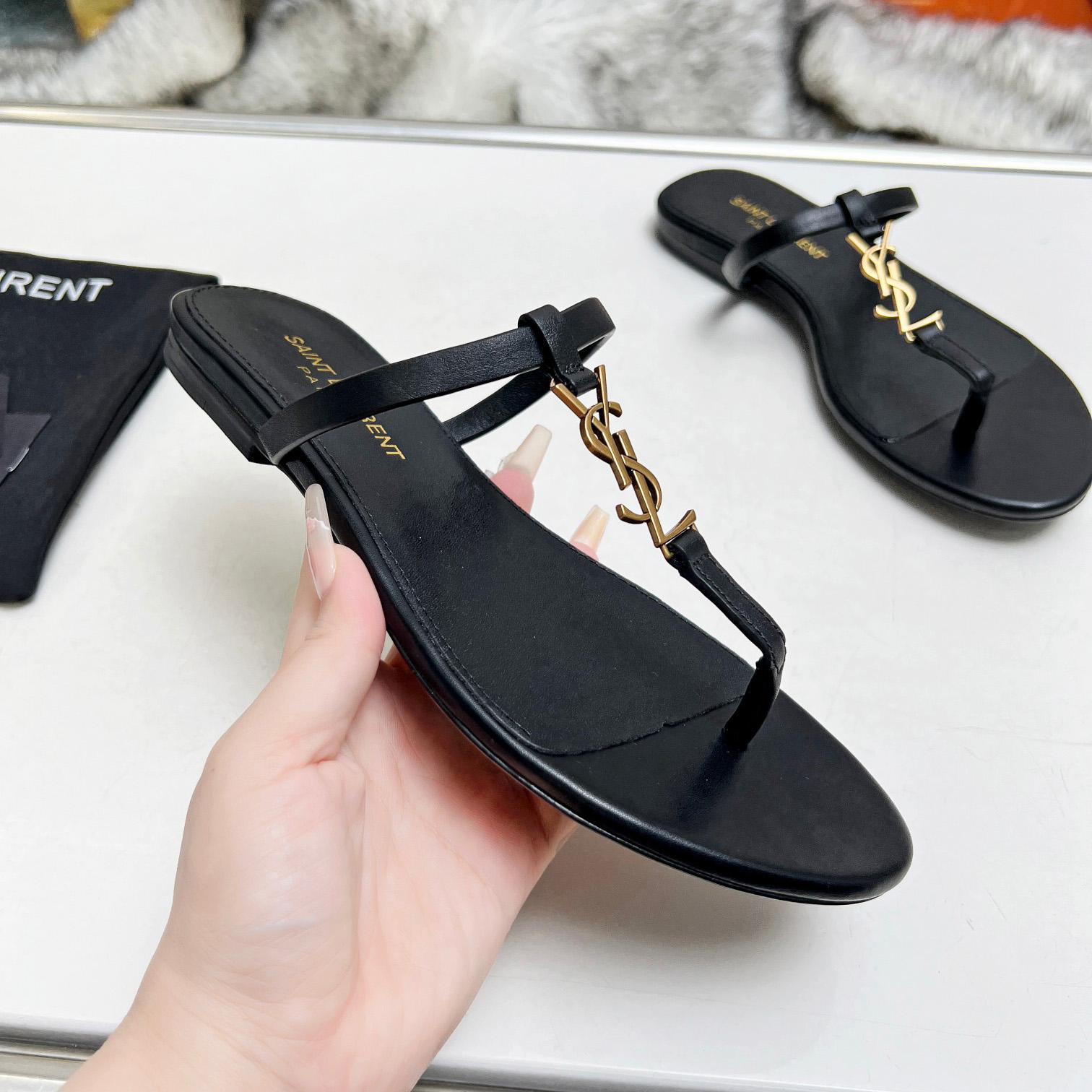 Saint Laurent Cassandra Leather Flip Flops  - EUR FASHION