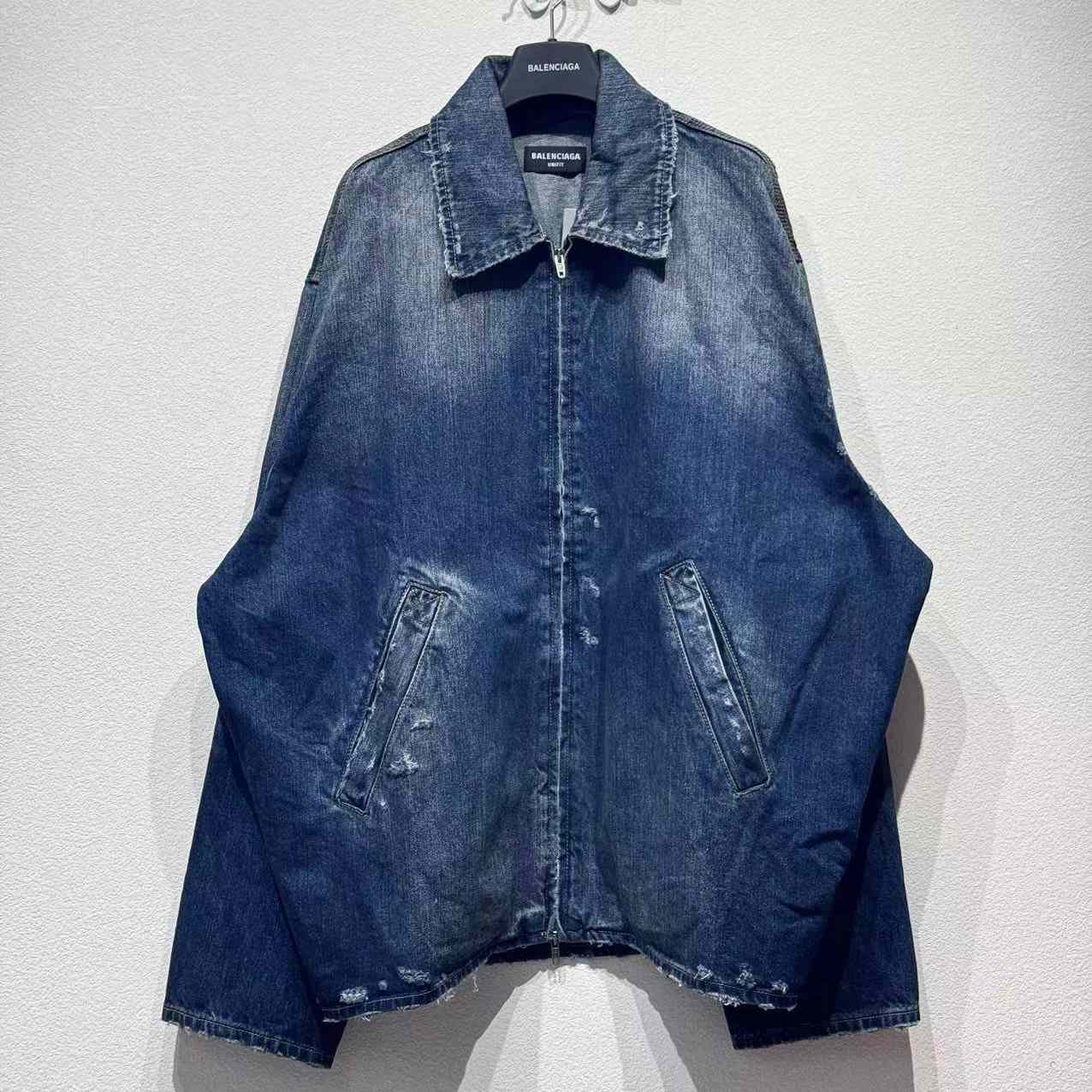 Balenciaga Zip-Up Denim Jacket In Blue Cotton Denim - EUR FASHION