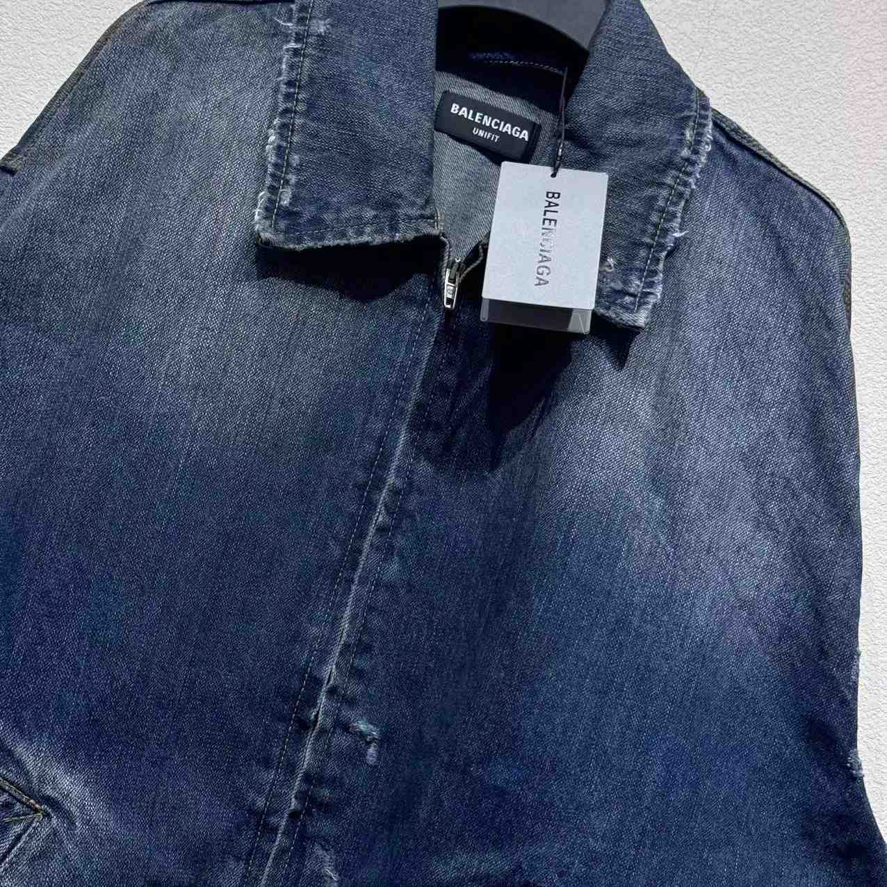 Balenciaga Zip-Up Denim Jacket In Blue Cotton Denim - EUR FASHION