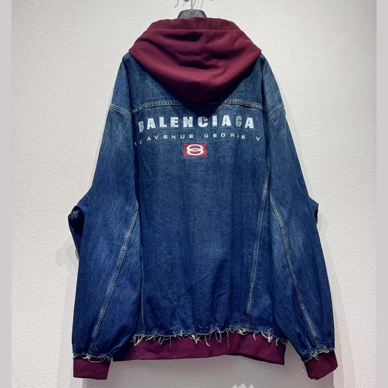 Balenciaga Patched Denim Jacket In Blue Denim And Dark Grey - EUR FASHION