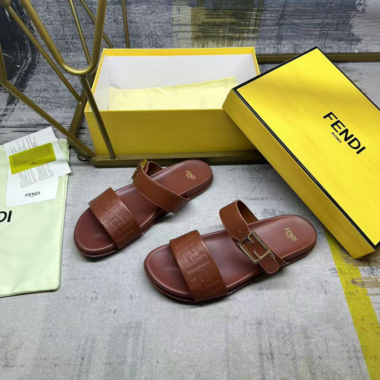 Fendi Feel Leather Double Strap Sandals - EUR FASHION