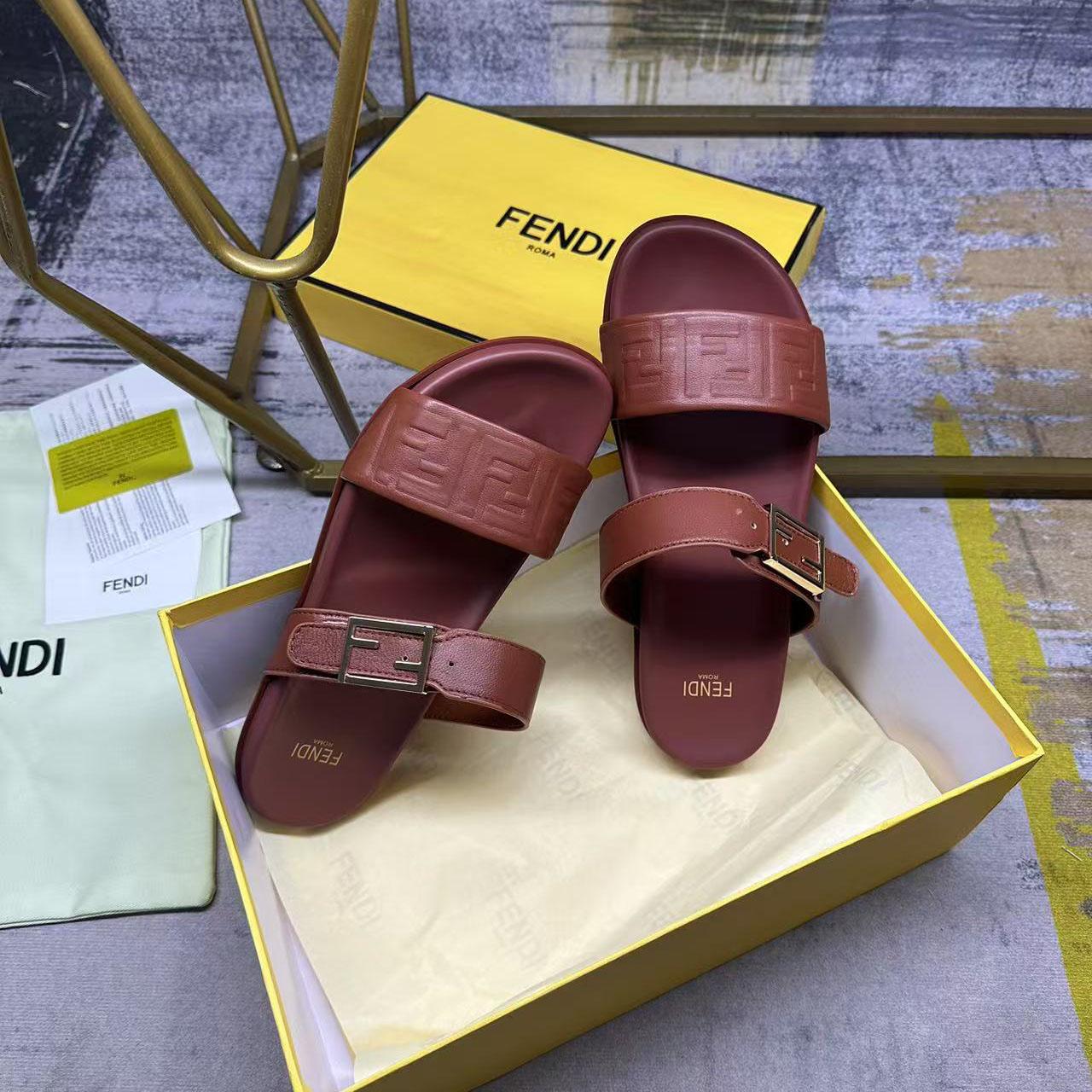 Fendi Feel Leather Double Strap Sandals - EUR FASHION