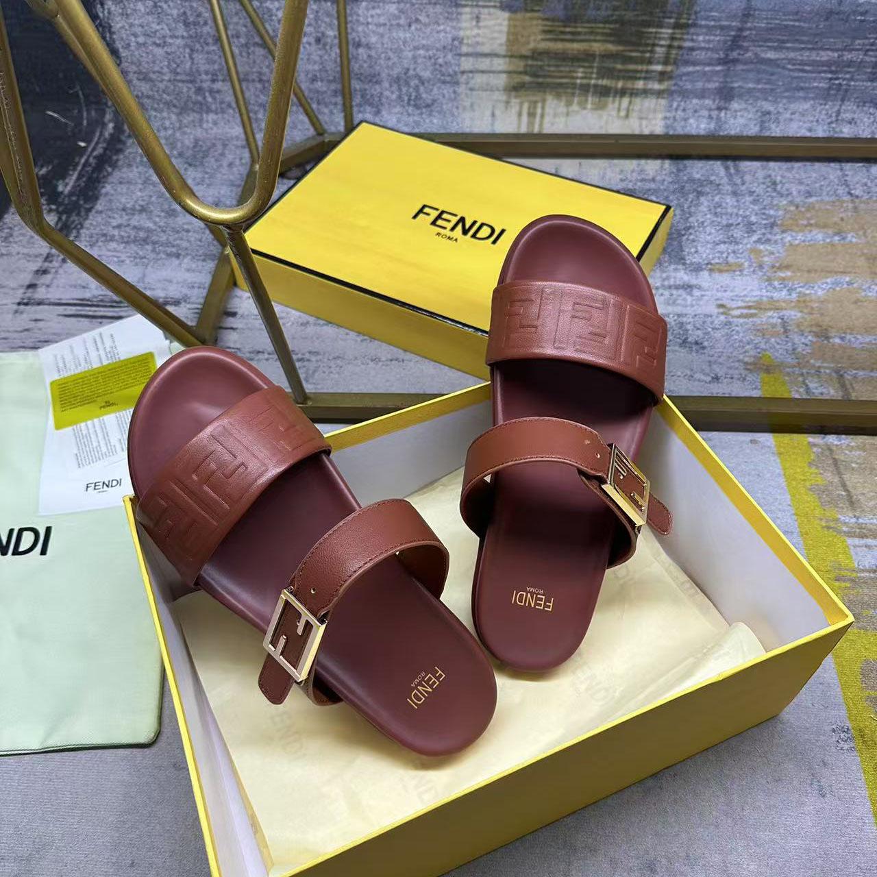 Fendi Feel Leather Double Strap Sandals - EUR FASHION