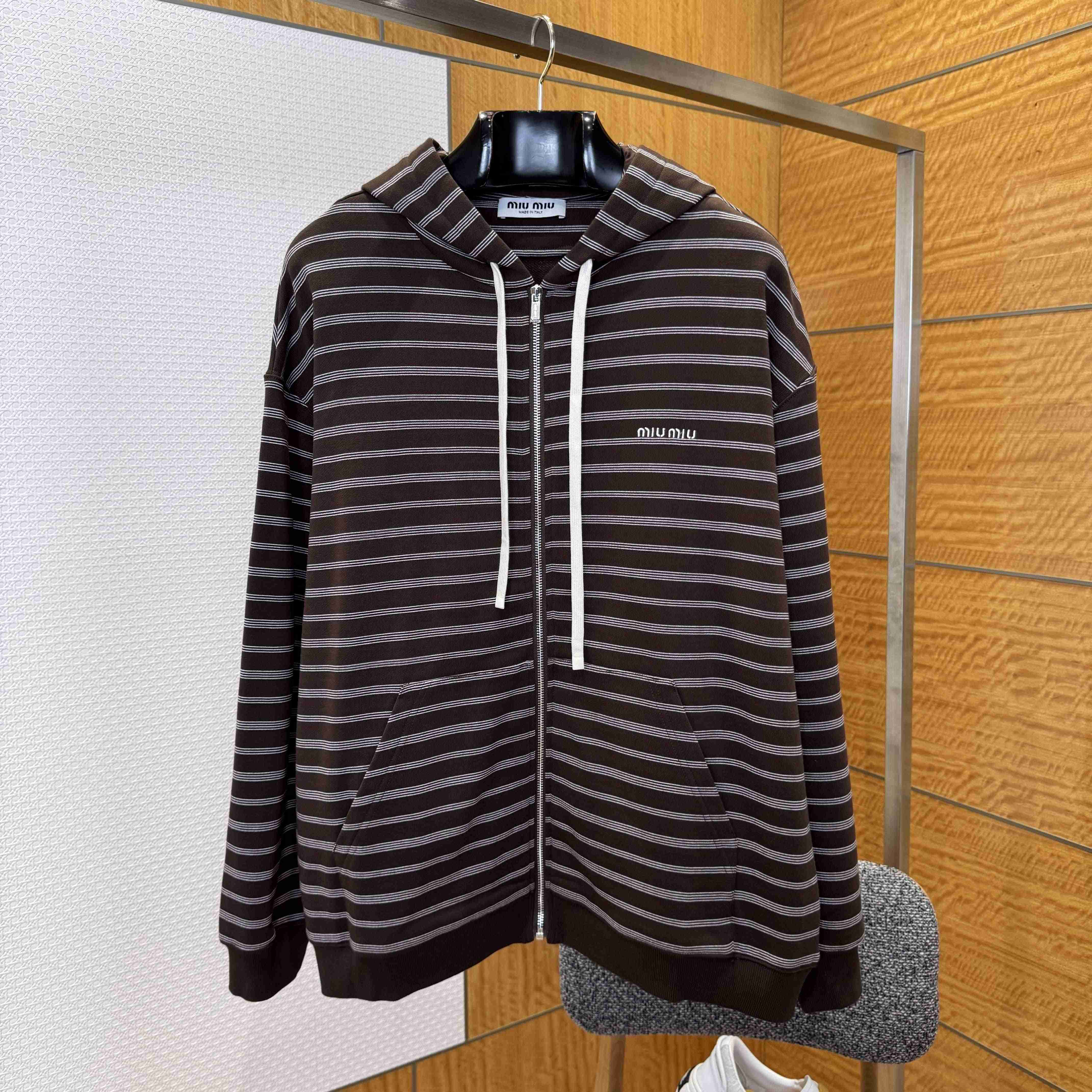 Miu Miu Striped Cotton Fleece Hoodie Jacket - EUR FASHION