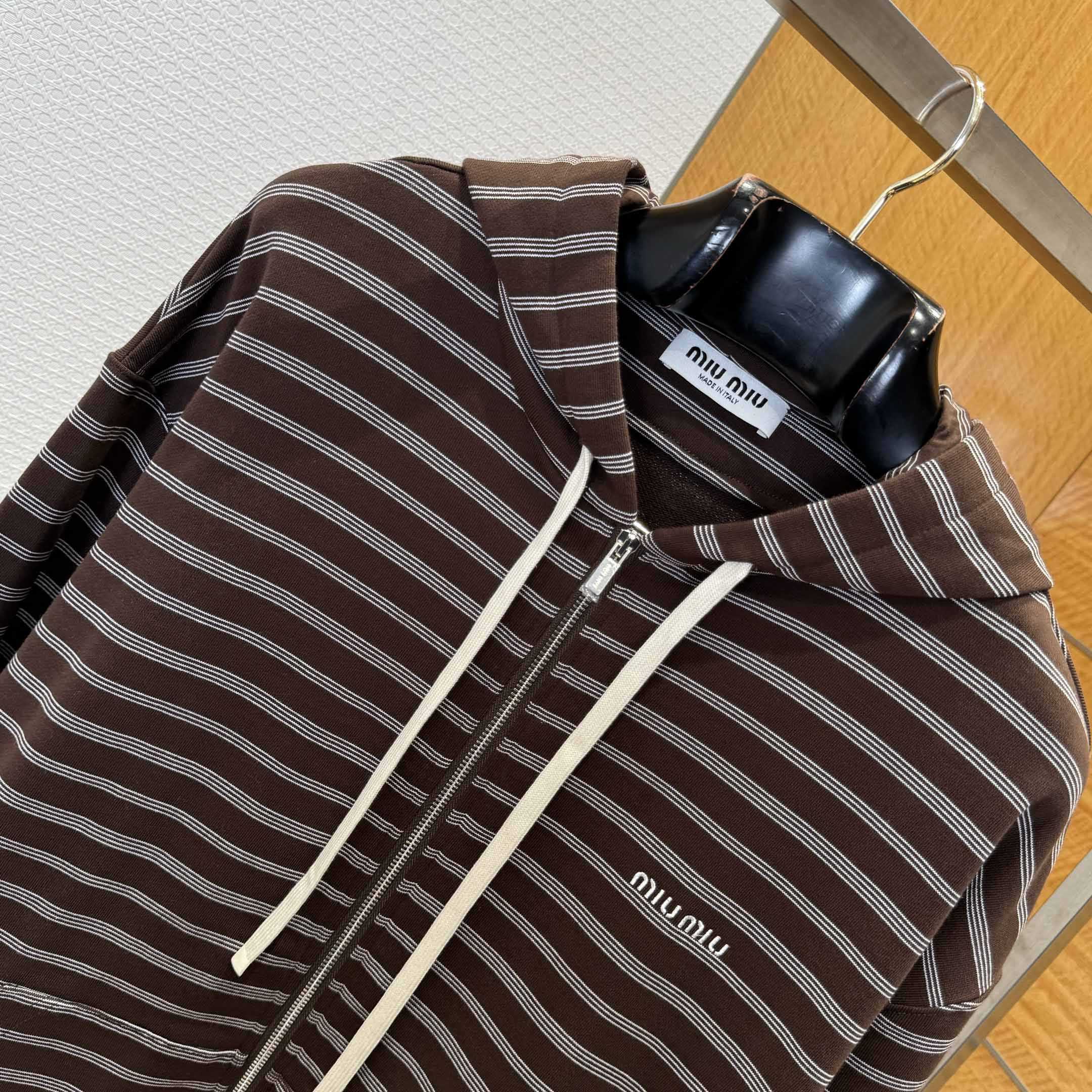 Miu Miu Striped Cotton Fleece Hoodie Jacket - EUR FASHION