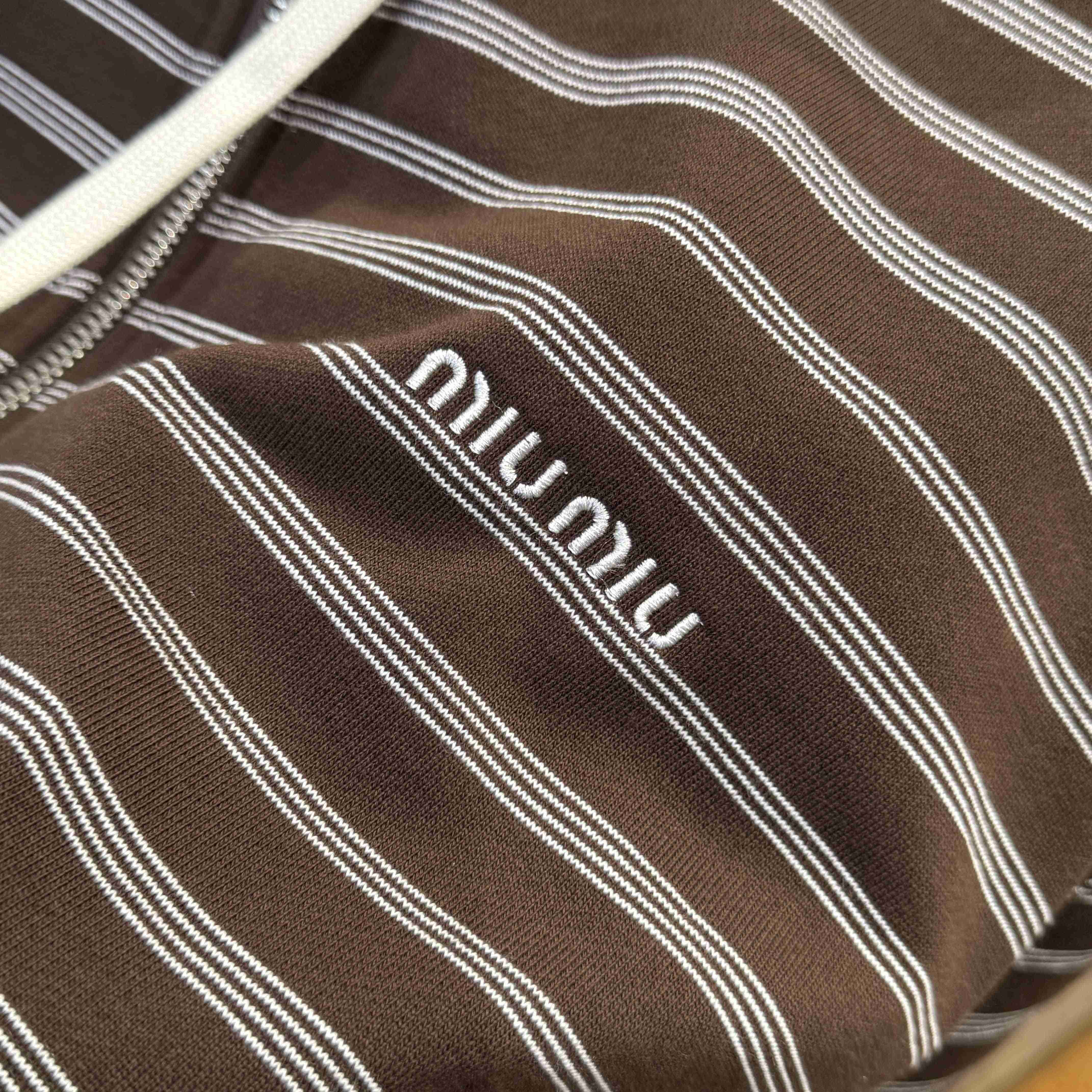 Miu Miu Striped Cotton Fleece Hoodie Jacket - EUR FASHION