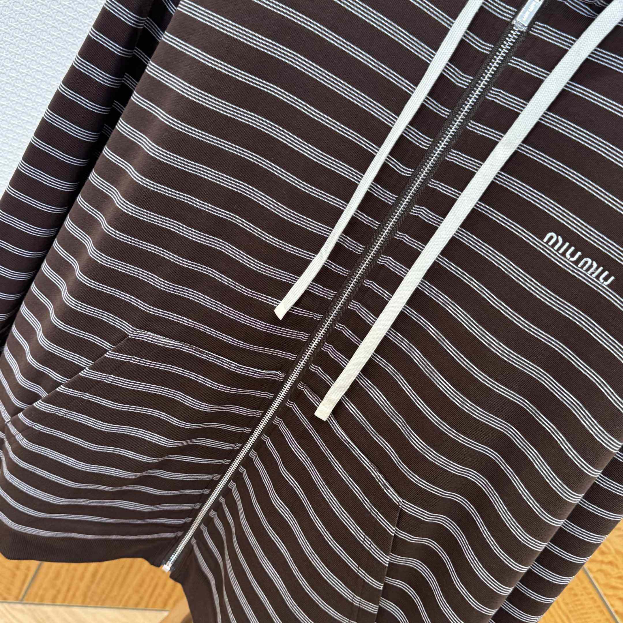Miu Miu Striped Cotton Fleece Hoodie Jacket - EUR FASHION