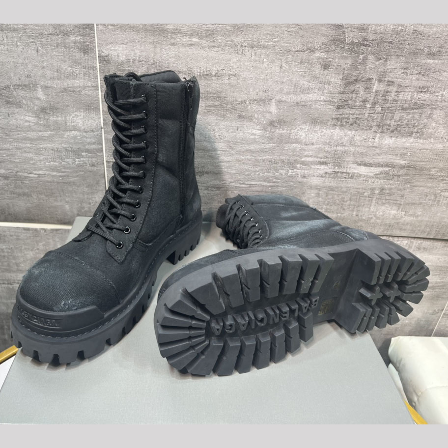 Balenciaga Combat Strike 20mm Boot In Black Cotton Canvas - EUR FASHION
