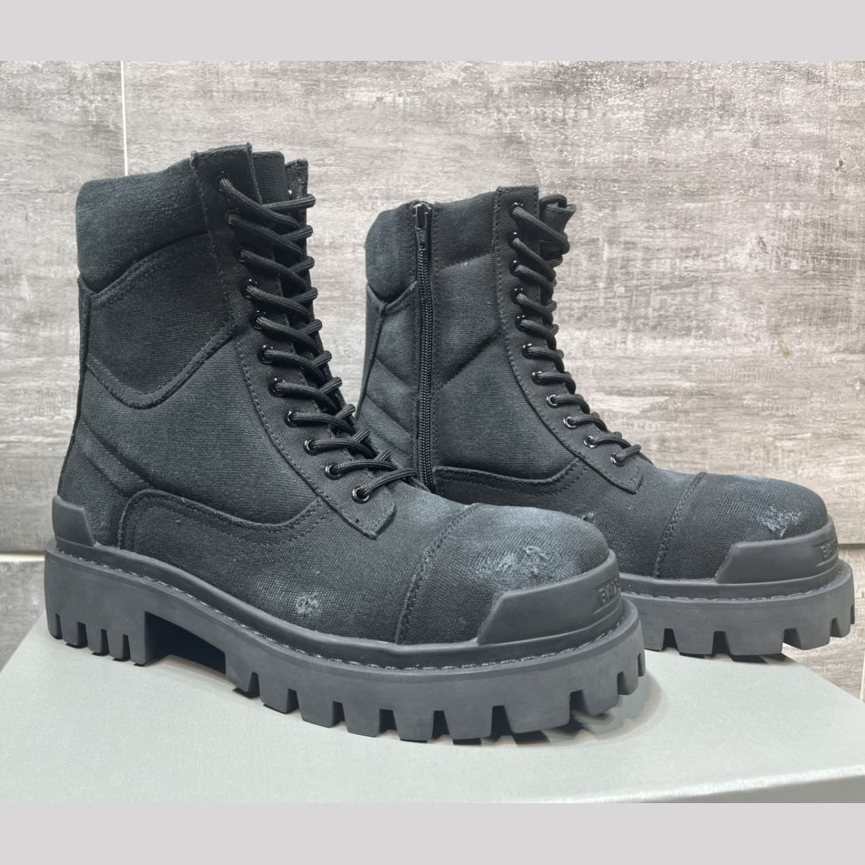 Balenciaga Combat Strike 20mm Boot In Black Cotton Canvas - EUR FASHION