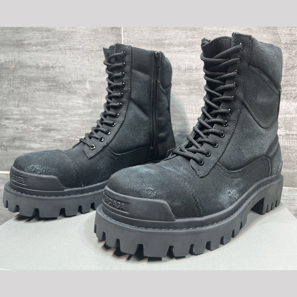 Balenciaga Combat Strike 20mm Boot In Black Cotton Canvas - EUR FASHION