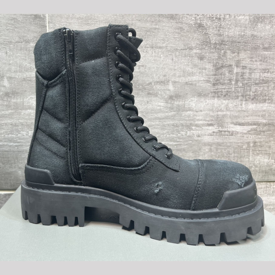 Balenciaga Combat Strike 20mm Boot In Black Cotton Canvas - EUR FASHION