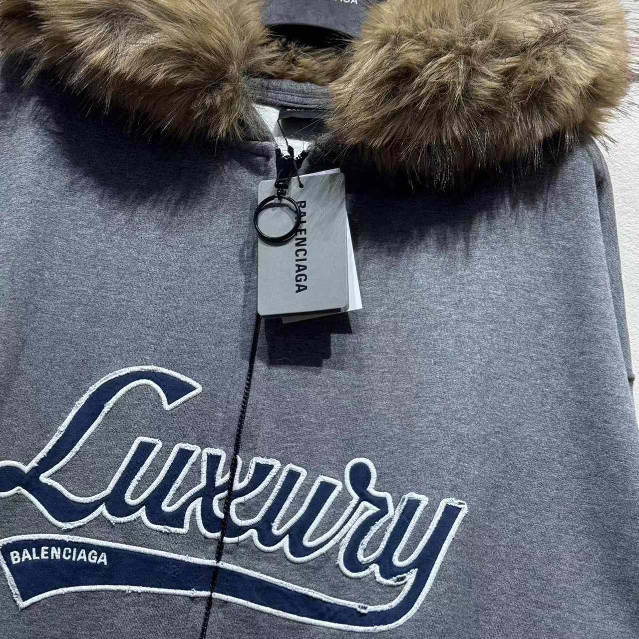 Balenciaga Luxury Script Oversized Zip-Up Hoodie In Dark Heather Grey - EUR FASHION