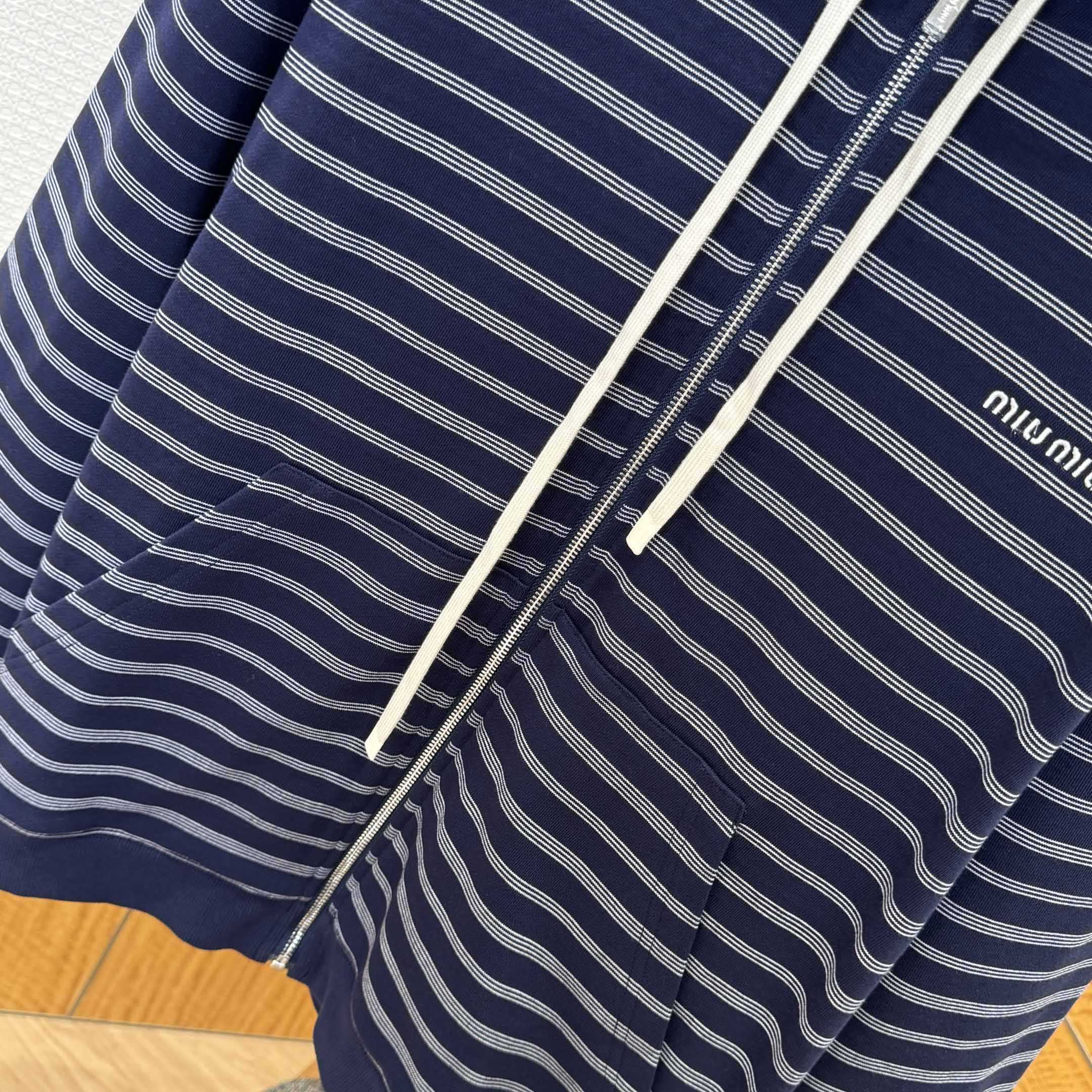 Miu Miu Striped Cotton Fleece Hoodie Jacket - EUR FASHION
