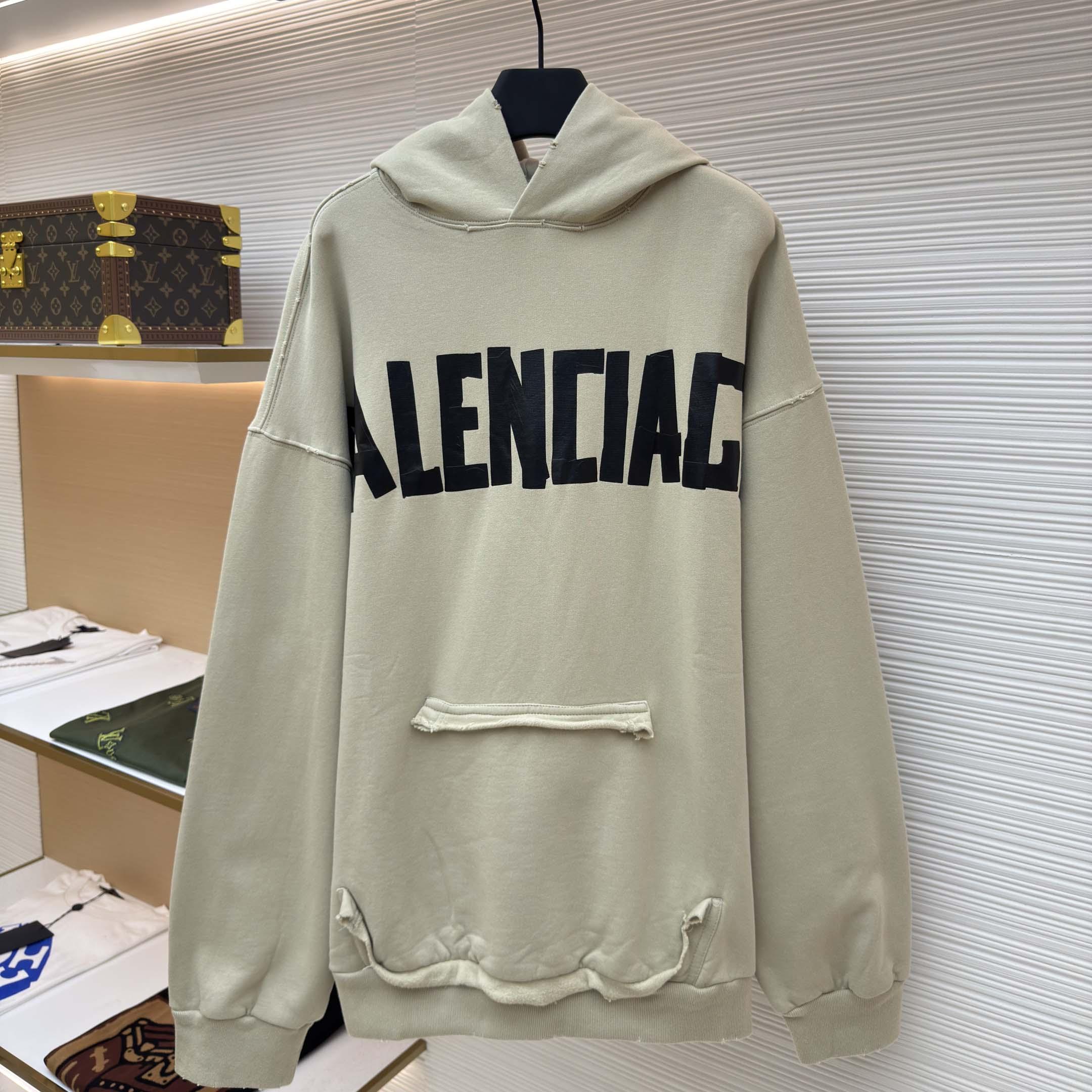 Balenciaga Tape Type Ripped Hoodie In Beige Dry leece - EUR FASHION