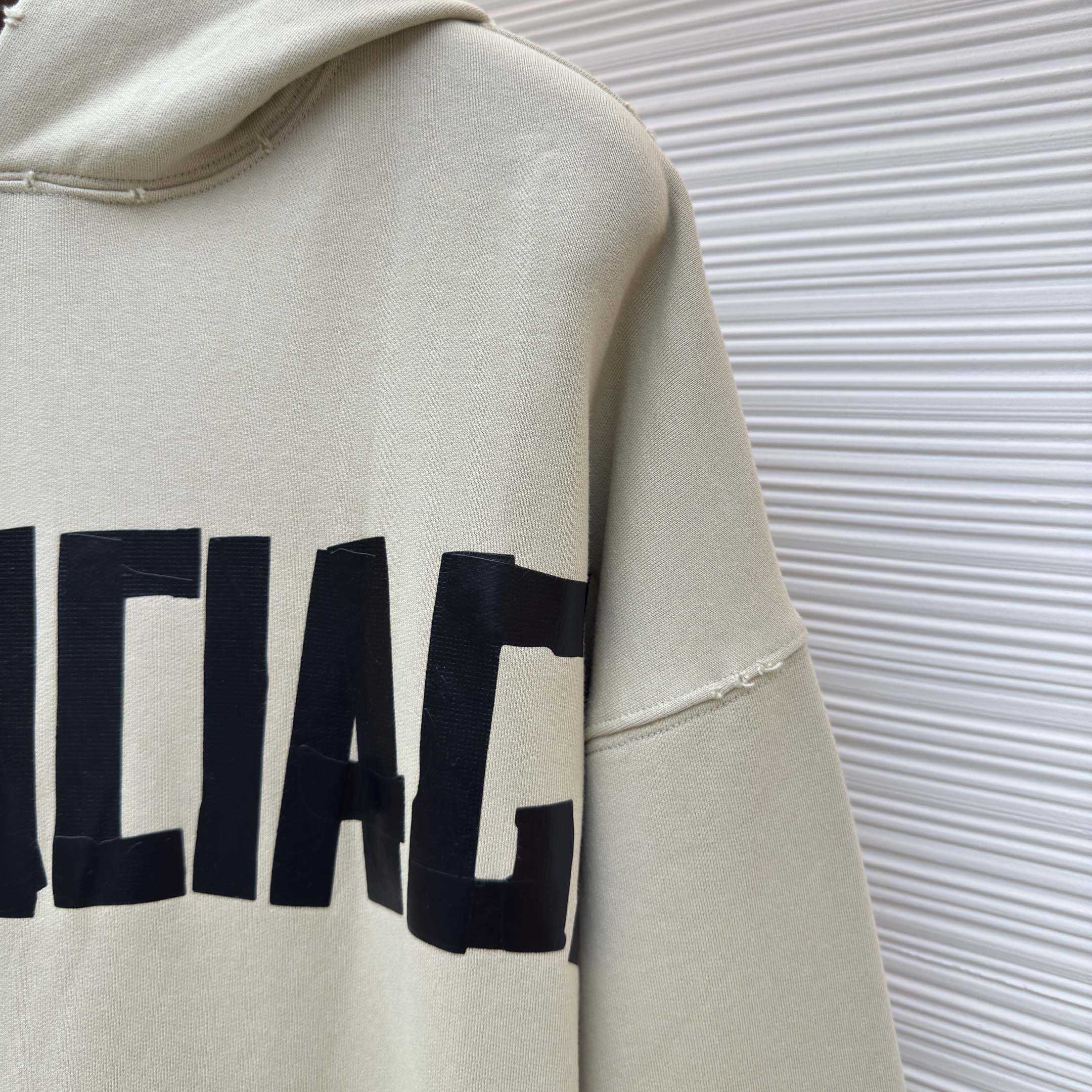 Balenciaga Tape Type Ripped Hoodie In Beige Dry leece - EUR FASHION