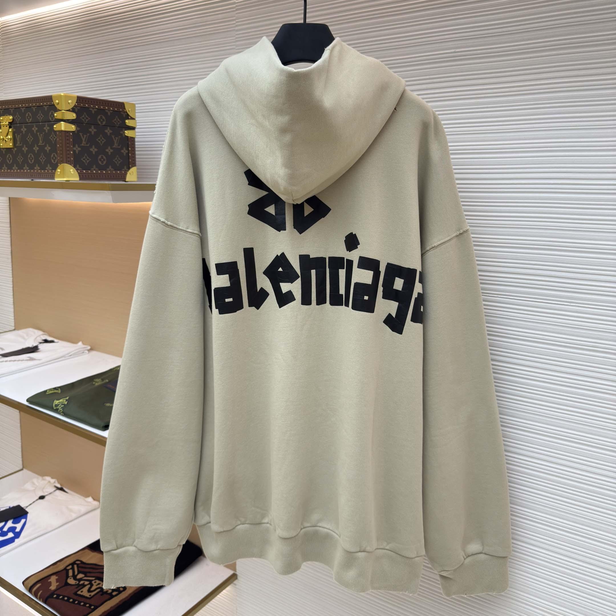 Balenciaga Tape Type Ripped Hoodie In Beige Dry leece - EUR FASHION