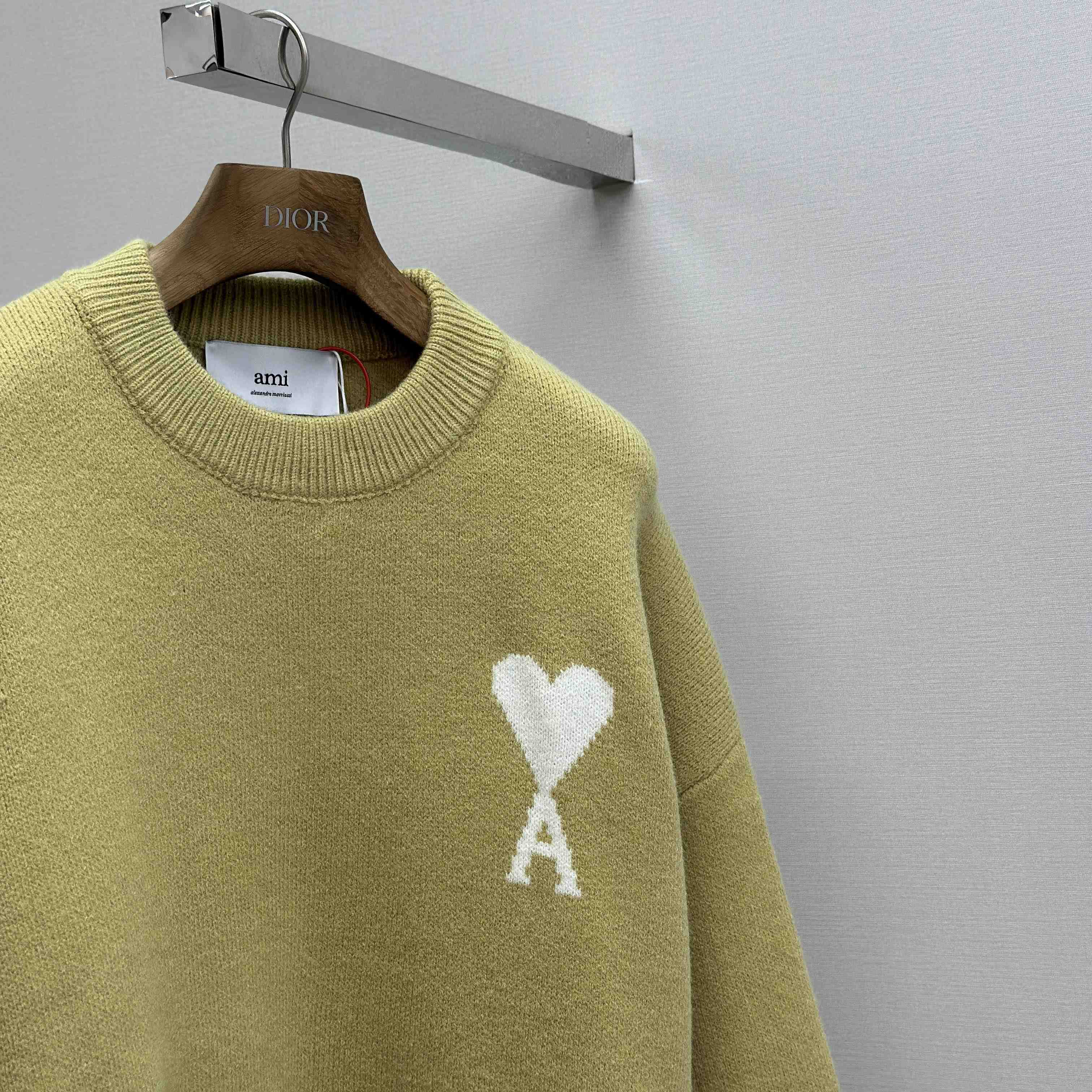 AMI Paris Yellow Alpaca Ami De Coeur Crewneck Sweater - EUR FASHION