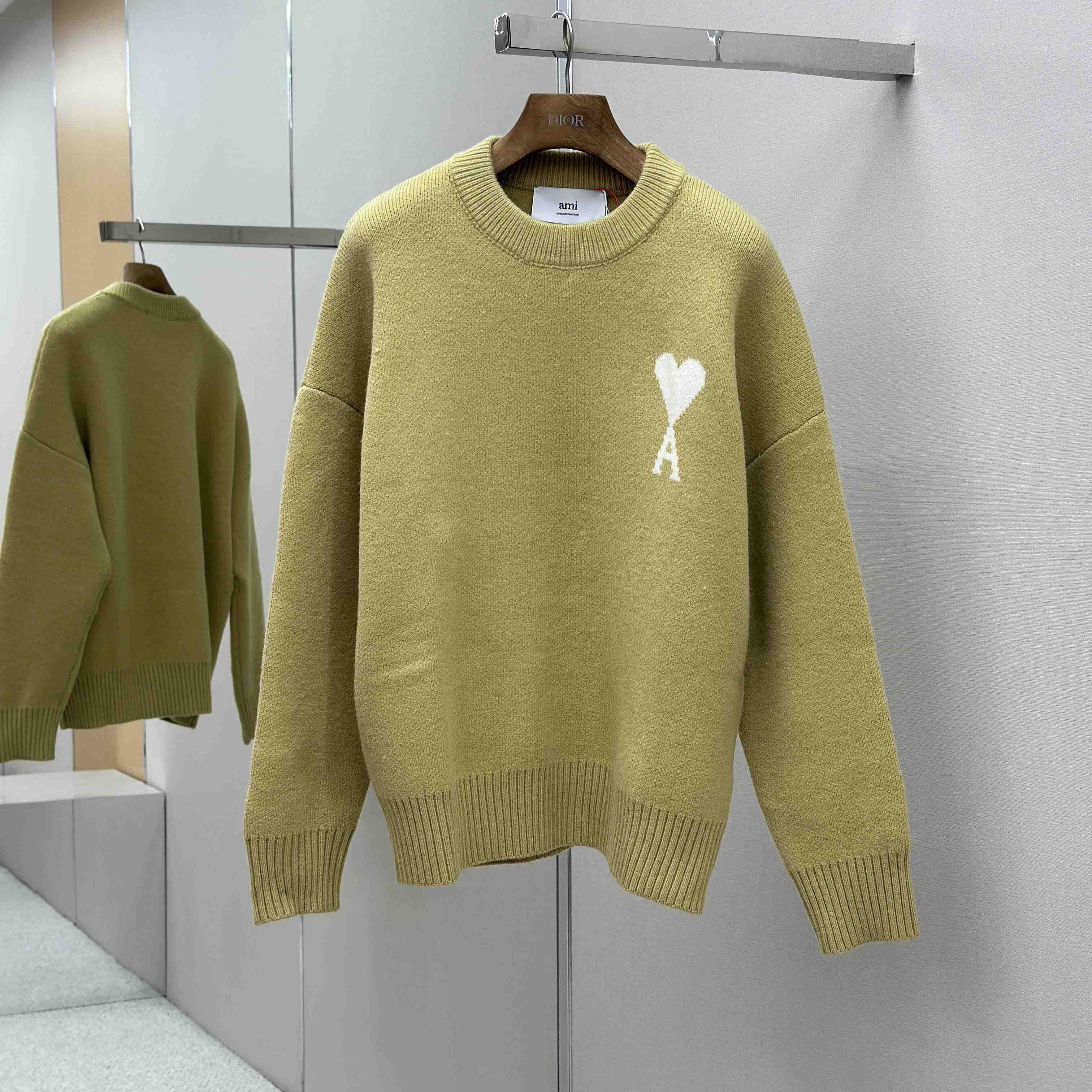AMI Paris Yellow Alpaca Ami De Coeur Crewneck Sweater - EUR FASHION
