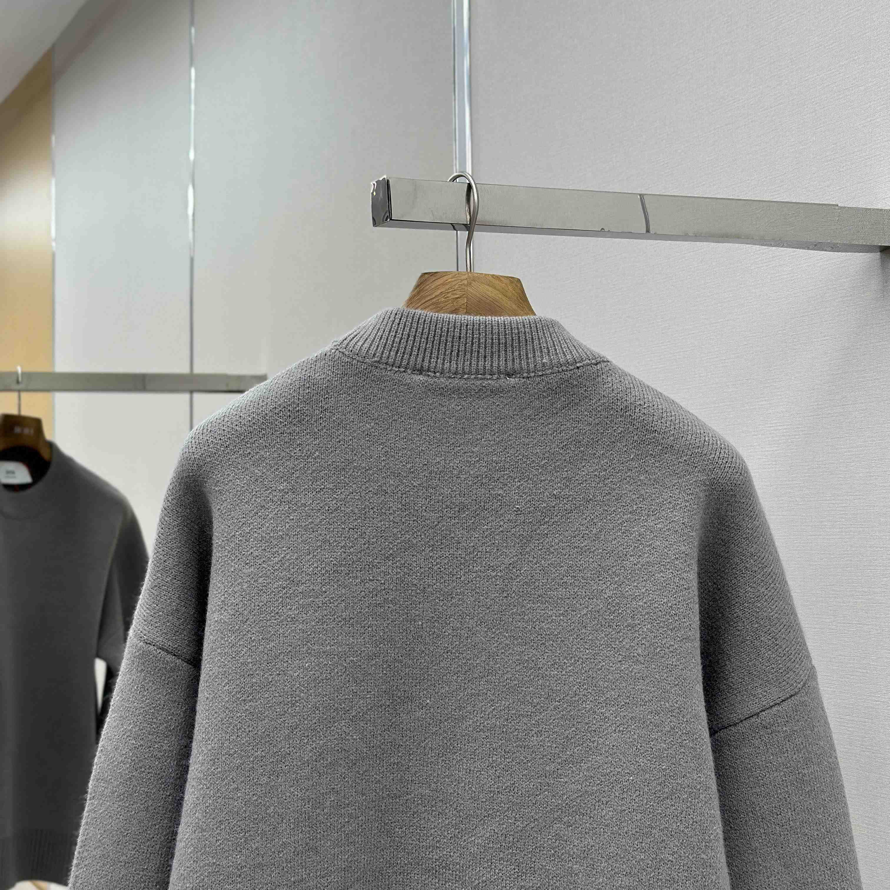 AMI Paris Grey Alpaca Ami De Coeur Crewneck Sweater  - EUR FASHION