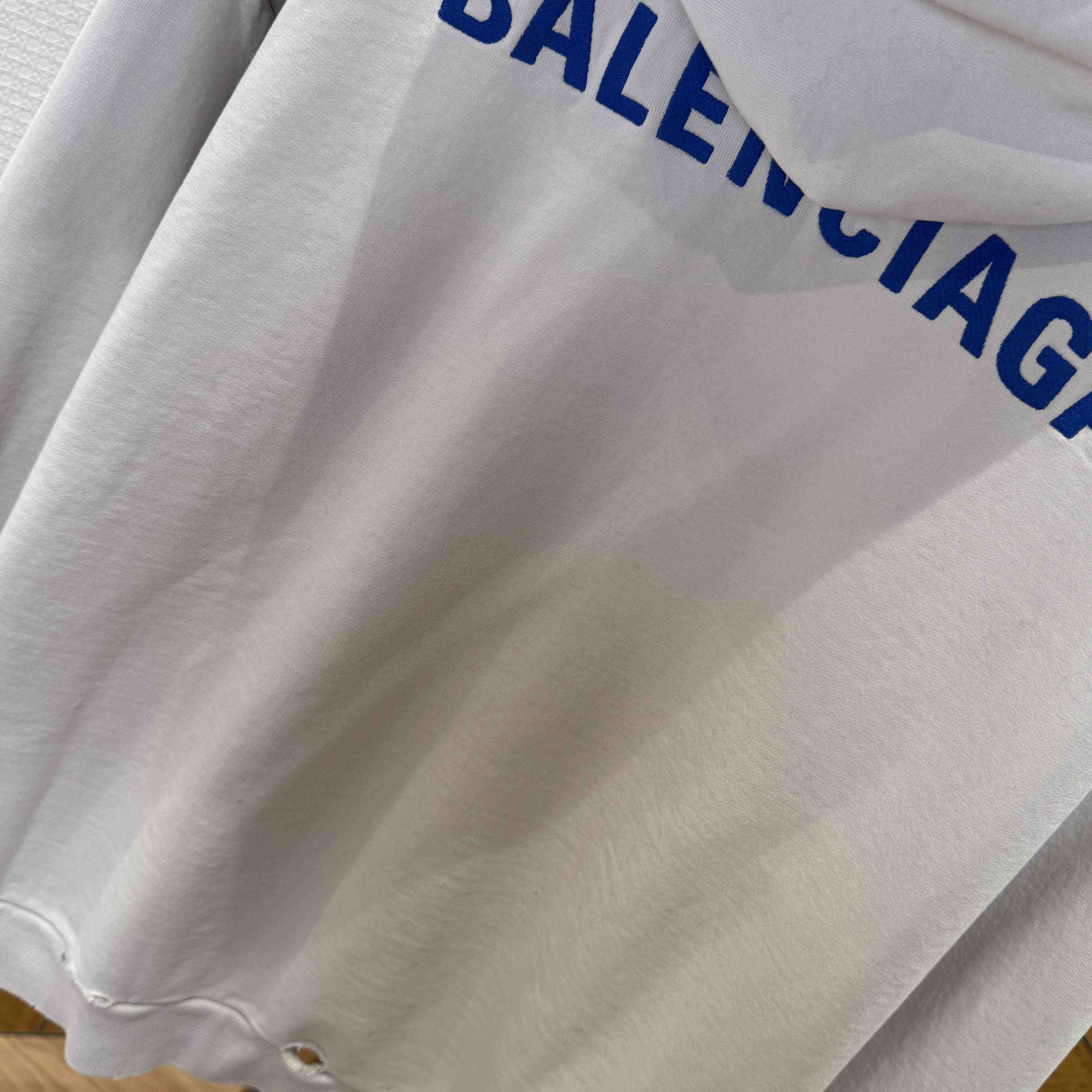 Balenciaga Back Zip-Up Hoodie Regular Fit In Dirty White And Blue Dry Fleece - EUR FASHION