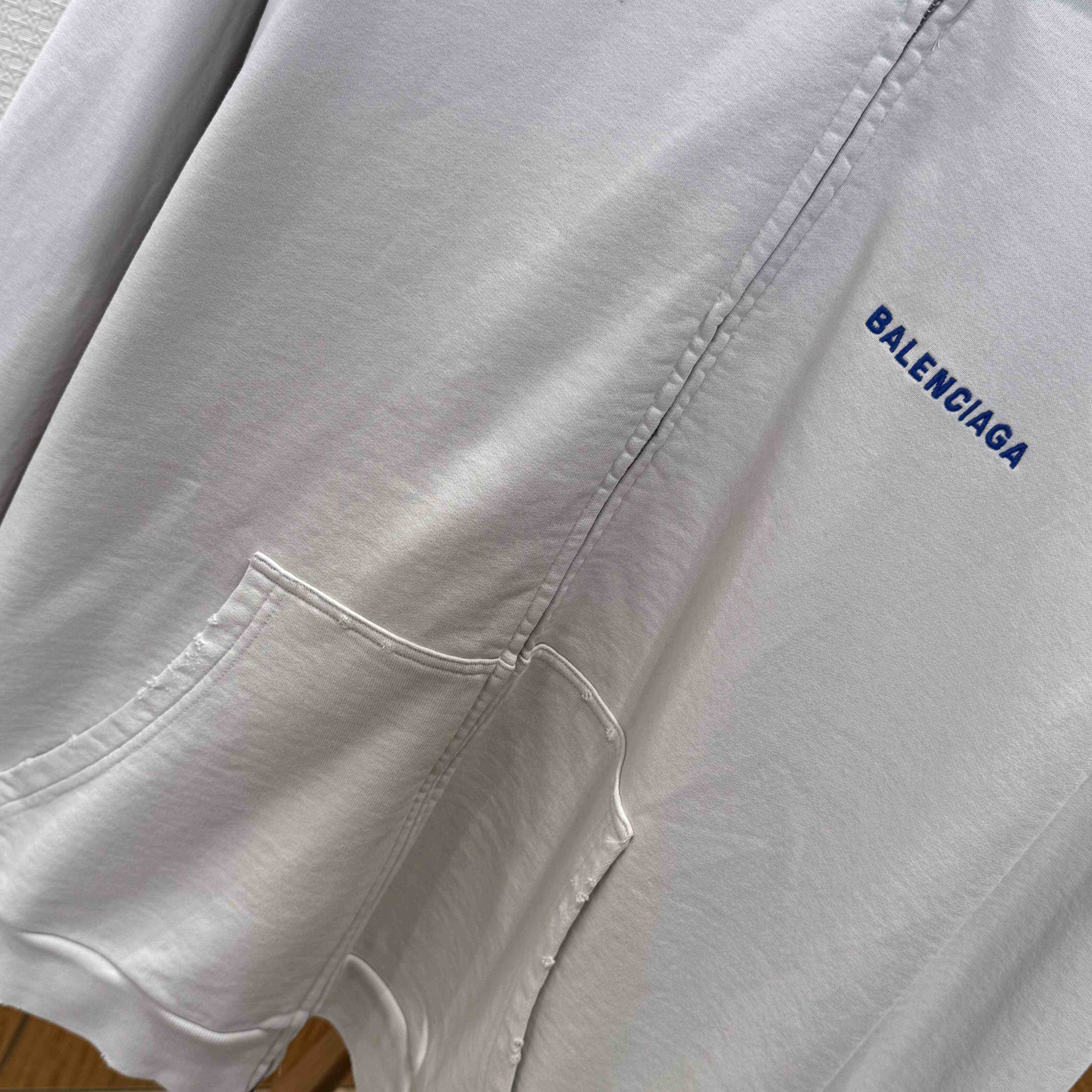 Balenciaga Back Zip-Up Hoodie Regular Fit In Dirty White And Blue Dry Fleece - EUR FASHION